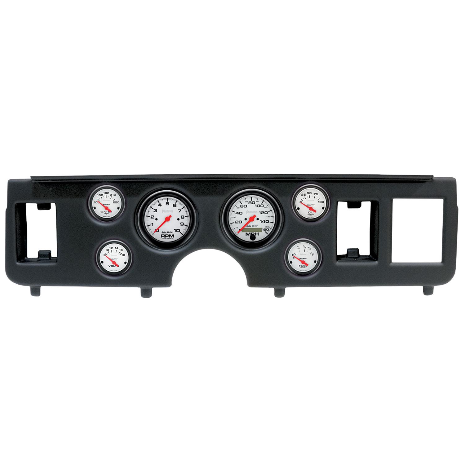AutoMeter Phantom Instrument Clusters for 1979-1986 MUSTANG - 2917-09 Gauge Kit, Phantom, Analog, White Face, Speedo, Tach, Oil, Water, Volt, Fuel, Black Numbers, Red Pointers, Black Panel, Ford, Kit