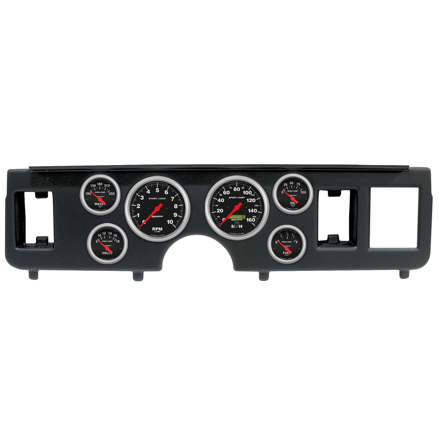 AutoMeter Sport-Comp Instrument Clusters for 1979-1986 MUSTANG - 2917-11 Gauge Kit, Sport-Comp, Analog, Black Face, Speedo, Tach, Oil, Water, Volt, Fuel, White Numbers, Red Pointers, Black Panel, Ford, Kit