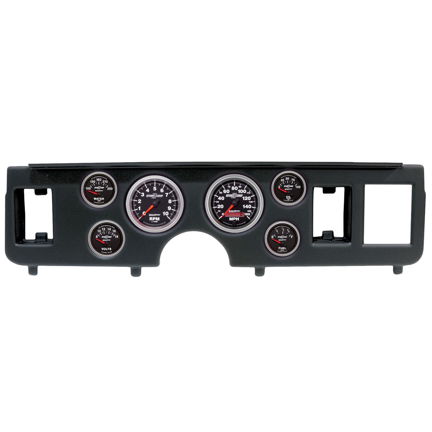 AutoMeter Sport-Comp II Instrument Clusters for 1979-1986 MUSTANG - 2917-12 Gauge Kit, II, Analog, Black Face, Speedo, Tach, Oil, Water, Volt, Fuel, White Numbers, Red Pointers, Black Panel, Ford, Kit