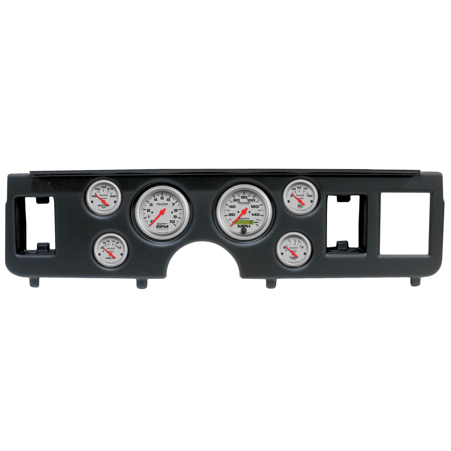 AutoMeter Ultra-Lite Instrument Clusters for 1979-1986 MUSTANG - 2917-13 Gauge Kit, Ultra-Lite, Analog, Silver Face, Speedo, Tach, Oil, Water, Volt, Fuel, Black Numbers, Red Pointers, Black Panel, Ford, Kit