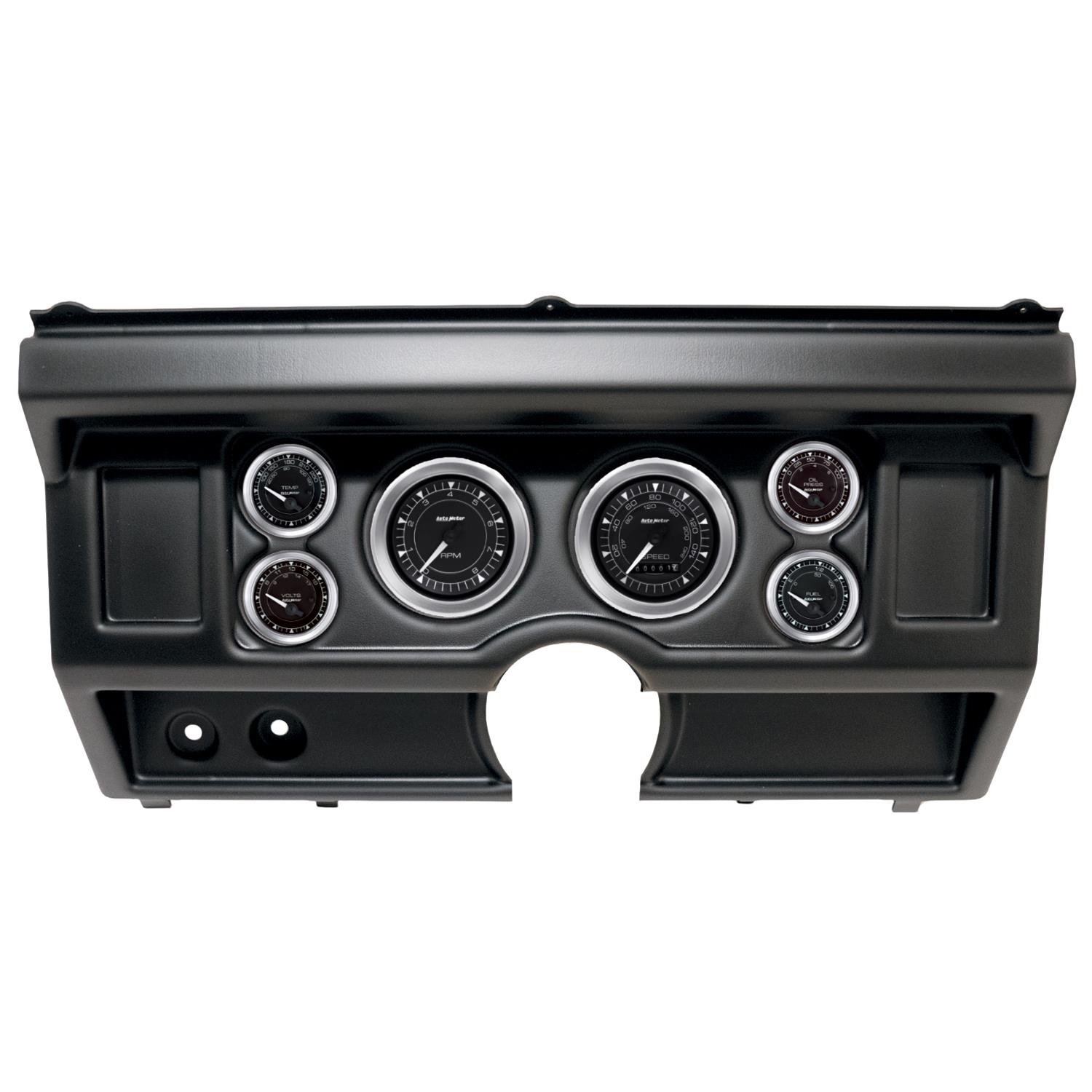 AutoMeter Chrono Instrument Clusters 2918-04 Gauge Kit, Chrono, Analog, Black Face, Speedo, Tach, Oil, Water, Volt, Fuel, White Numbers and Pointers, Black Panel, Ford, No A/C, Kit