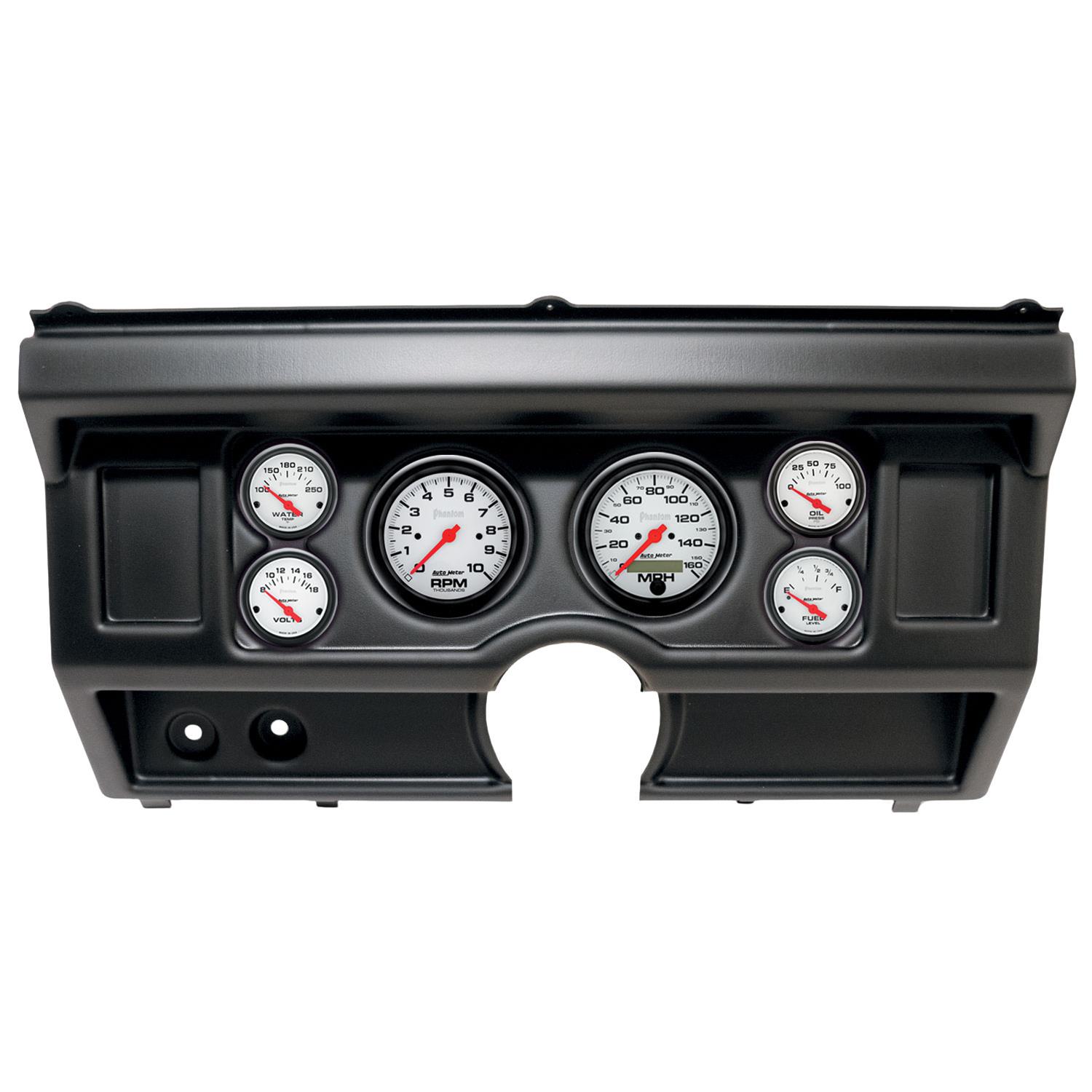 AutoMeter Phantom Instrument Clusters 2918-09 Gauge Kit, Phantom, Analog, White Face, Speedo, Tach, Oil, Water, Volt, Fuel, Black Numbers, Red Pointers, Black Panel, Ford, No A/C, Kit