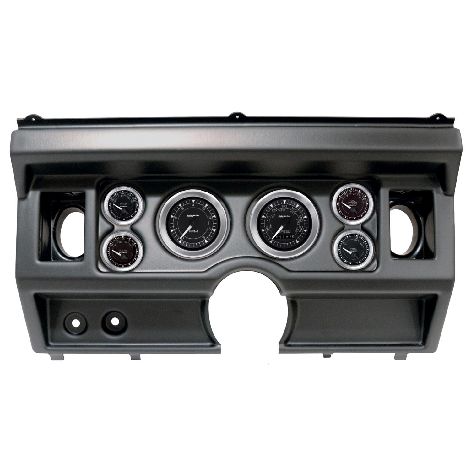 AutoMeter Chrono Instrument Clusters 2919-04 Gauge Kit, Chrono, Analog, Black Face, Speedo, Tach, Oil, Water, Volt, Fuel, White Numbers and Pointers, Black Panel, Ford, With A/C, Kit