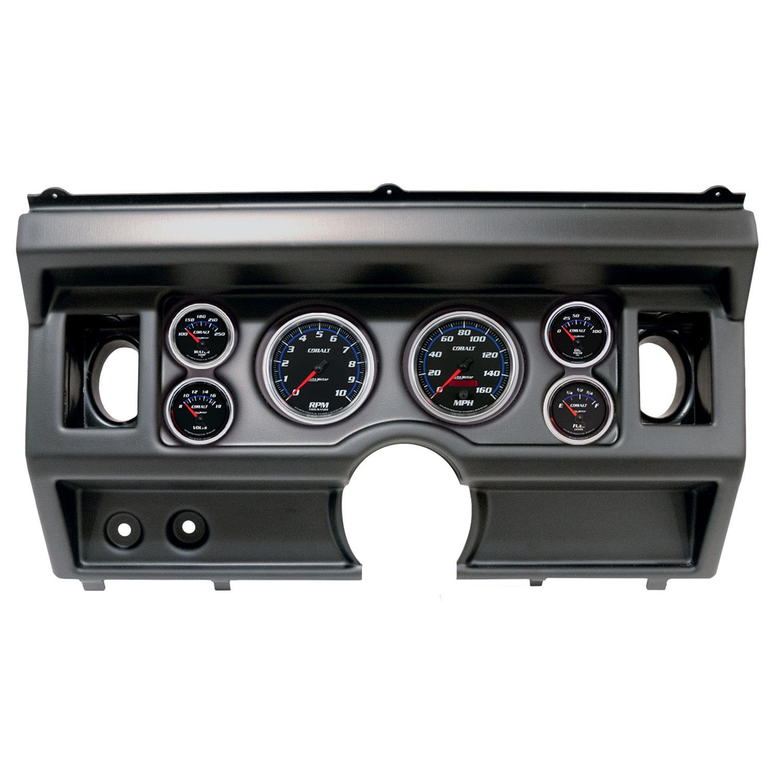 AutoMeter Cobalt Instrument Clusters 2919-05 Gauge Kit, Cobalt, Analog, Black Face, Speedo, Tach, Oil, Water, Volt, Fuel, White/Blue Numbers, Red Pointers, Black Panel, Ford, With A/C, Kit