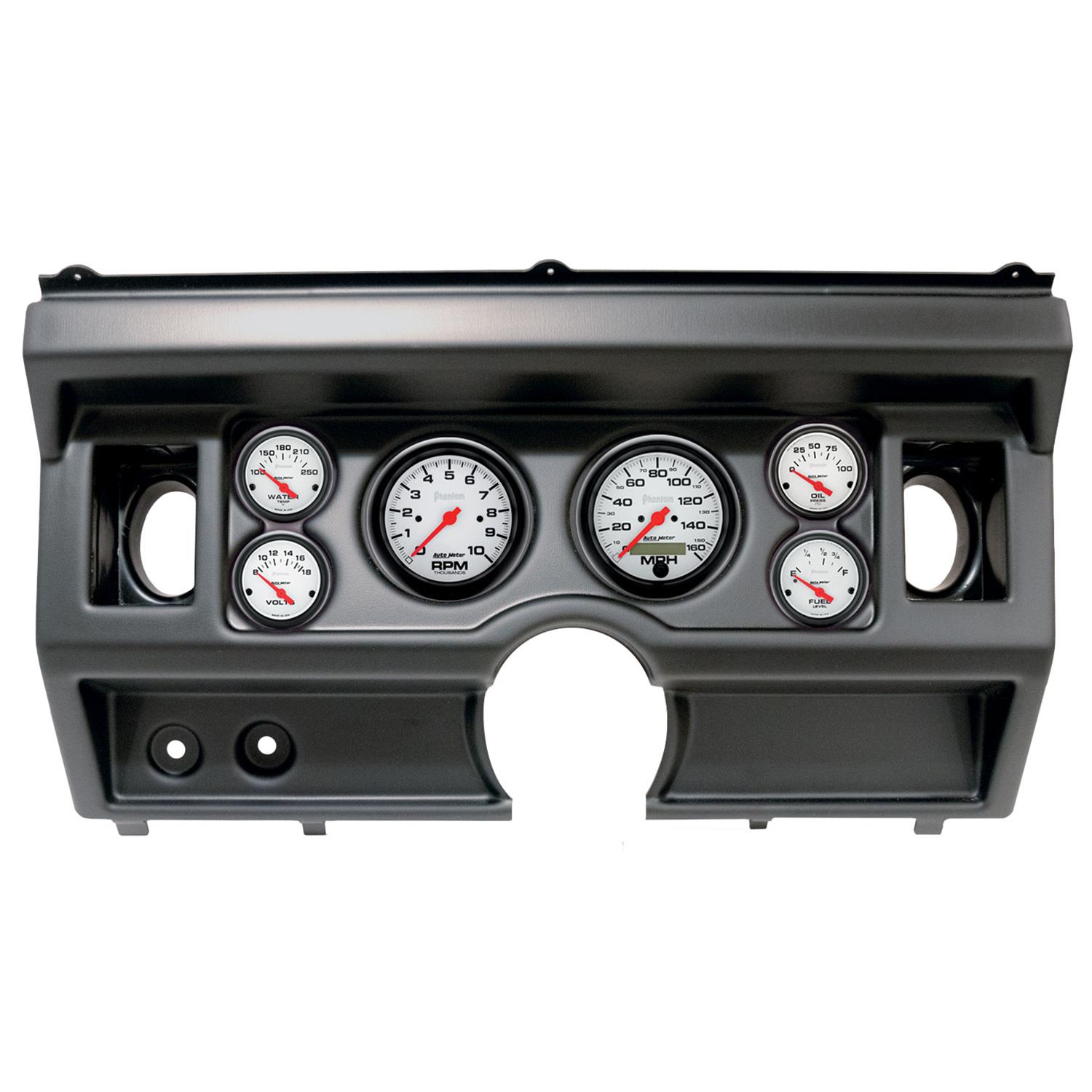 AutoMeter Phantom Instrument Clusters 2919-09 Gauge Kit, Phantom, Analog, White Face, Speedo, Tach, Oil, Water, Volt, Fuel, Black Numbers, Red Pointers, Black Panel, Ford, With A/C, Kit