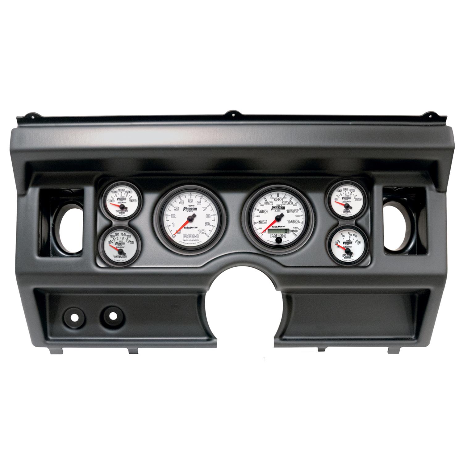 AutoMeter Phantom II Instrument Clusters 2919-10 Gauge Kit, II, Analog, White Face, Speedo, Tach, Oil, Water, Volt, Fuel, Silver Numbers, Red Pointers, Black Panel, Ford, With A/C, Kit