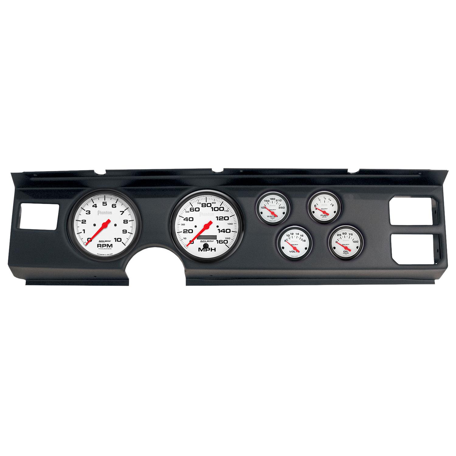 AutoMeter Phantom Instrument Clusters for 1982-1984 FIREBIRD - 2920-09 Gauge Kit, Phantom, Analog, White Face, Speedo, Tach, Oil, Water, Volt, Fuel, Black Numbers, Red Pointers, Black Panel, Pontiac, Kit
