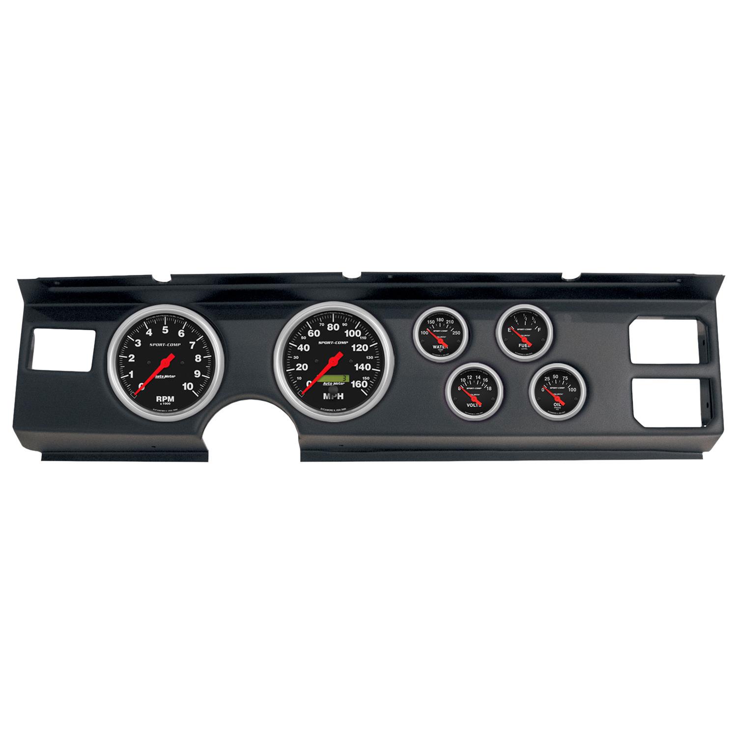 AutoMeter Sport-Comp Instrument Clusters for 1982-1984 FIREBIRD - 2920-11 Gauge Kit, Sport-Comp, Analog, Black Face, Speedo, Tach, Oil, Water, Volt, Fuel, White Numbers, Red Pointers, Black Panel, Pontiac, Kit