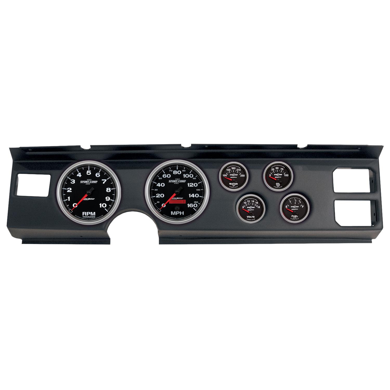 AutoMeter Sport-Comp II Instrument Clusters for 1982-1984 FIREBIRD - 2920-12 Gauge Kit, II, Analog, Black Face, Speedo, Tach, Oil, Water, Volt, Fuel, White Numbers, Red Pointers, Black Panel, Pontiac, Kit
