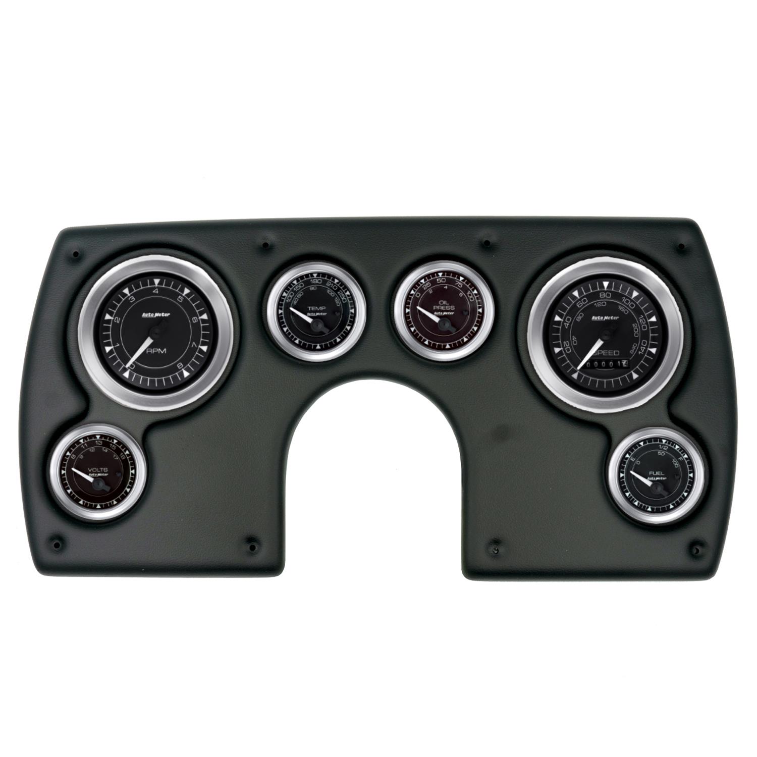 AutoMeter Chrono Instrument Clusters for 1982-1989 CAMARO - 2921-04 Gauge Kit, Chrono, Analog, Black Face, Speedo, Tach, Oil, Water, Volt, Fuel, White Numbers and Pointers, Black Panel, Chevy, Kit