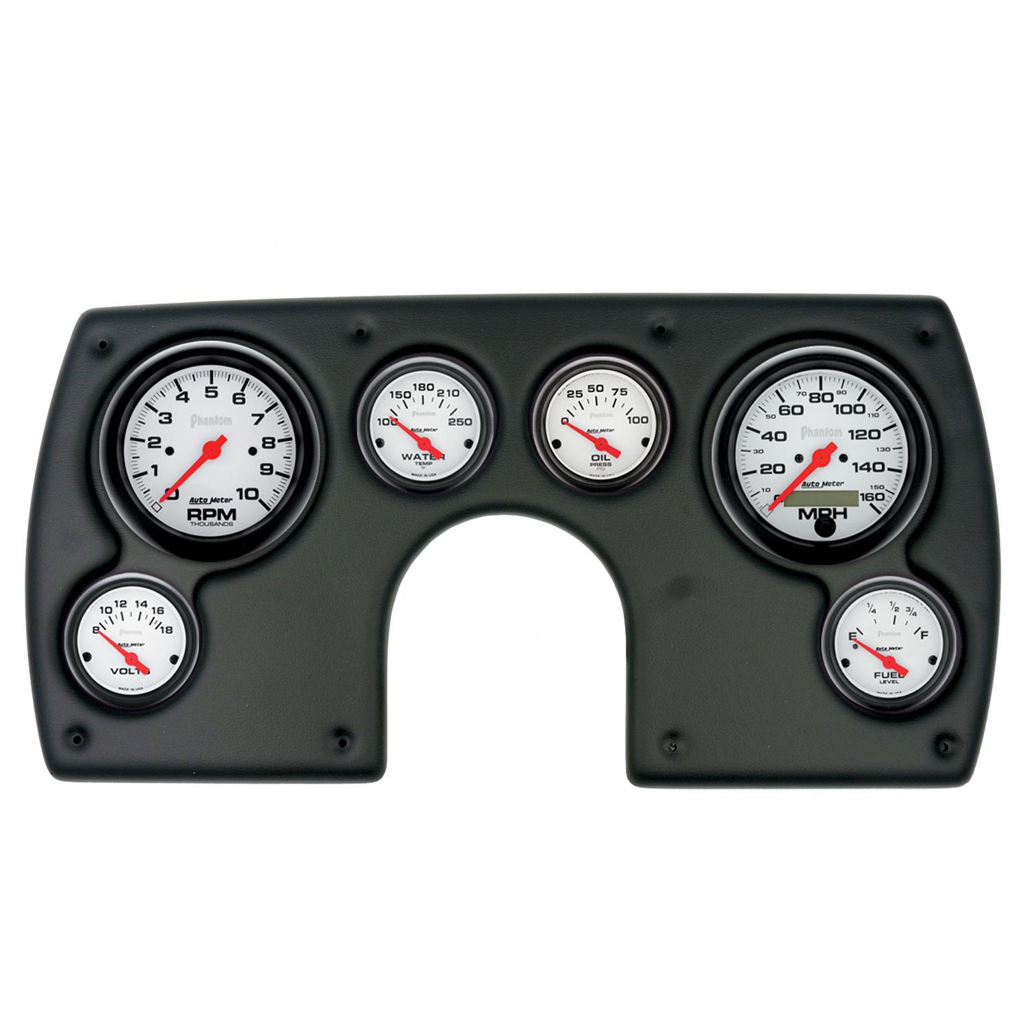 AutoMeter Phantom Instrument Clusters for 1982-1989 CAMARO - 2921-09 Gauge Kit, Phantom, Analog, White Face, Speedo, Tach, Oil, Water, Volt, Fuel, Black Numbers, Red Pointers, Black Panel, Chevy, Kit