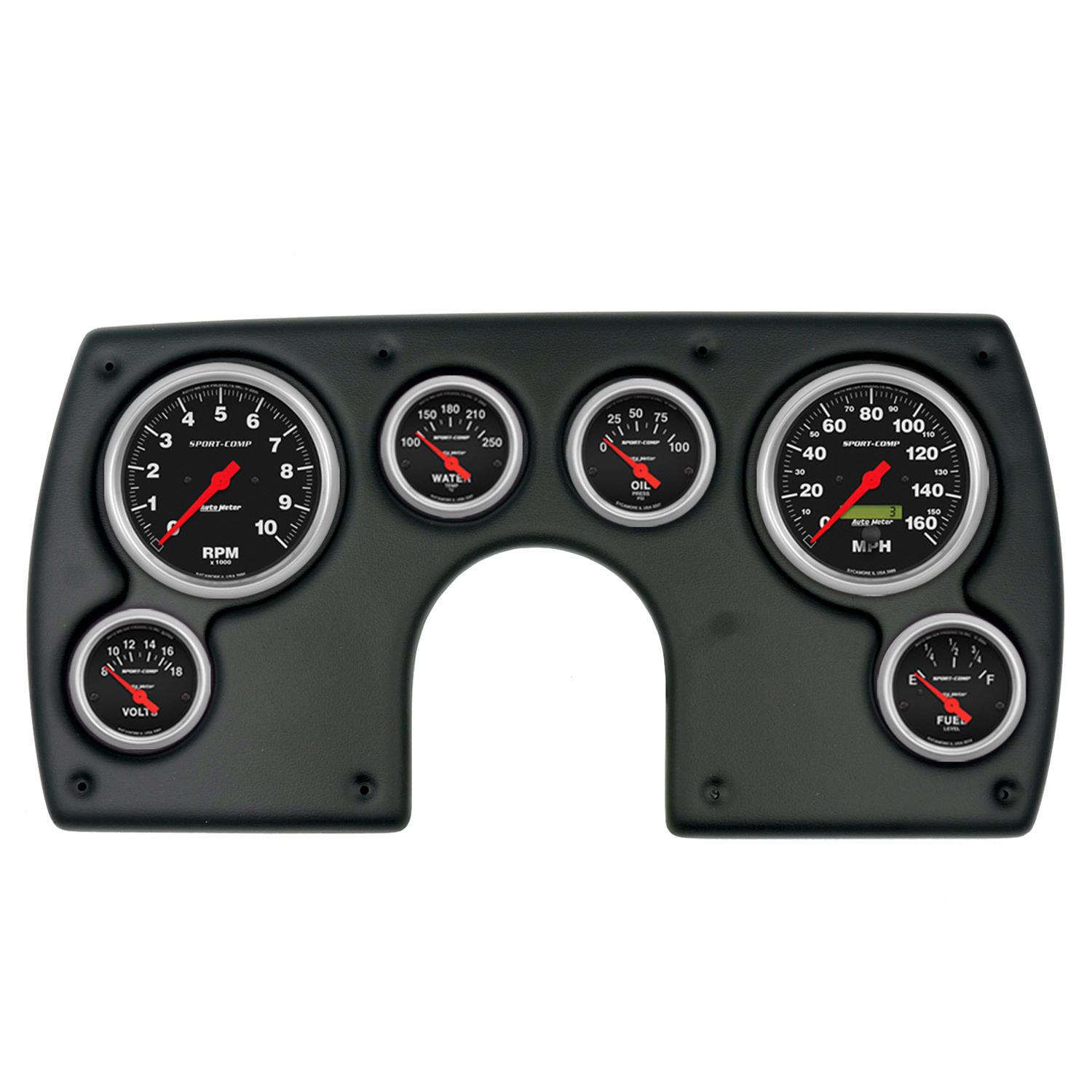 AutoMeter Sport-Comp Instrument Clusters for 1982-1989 CAMARO - 2921-11 Gauge Kit, Sport-Comp, Analog, Black Face, Speedo, Tach, Oil, Water, Volt, Fuel, White Numbers, Red Pointers, Black Panel, Chevy, Kit