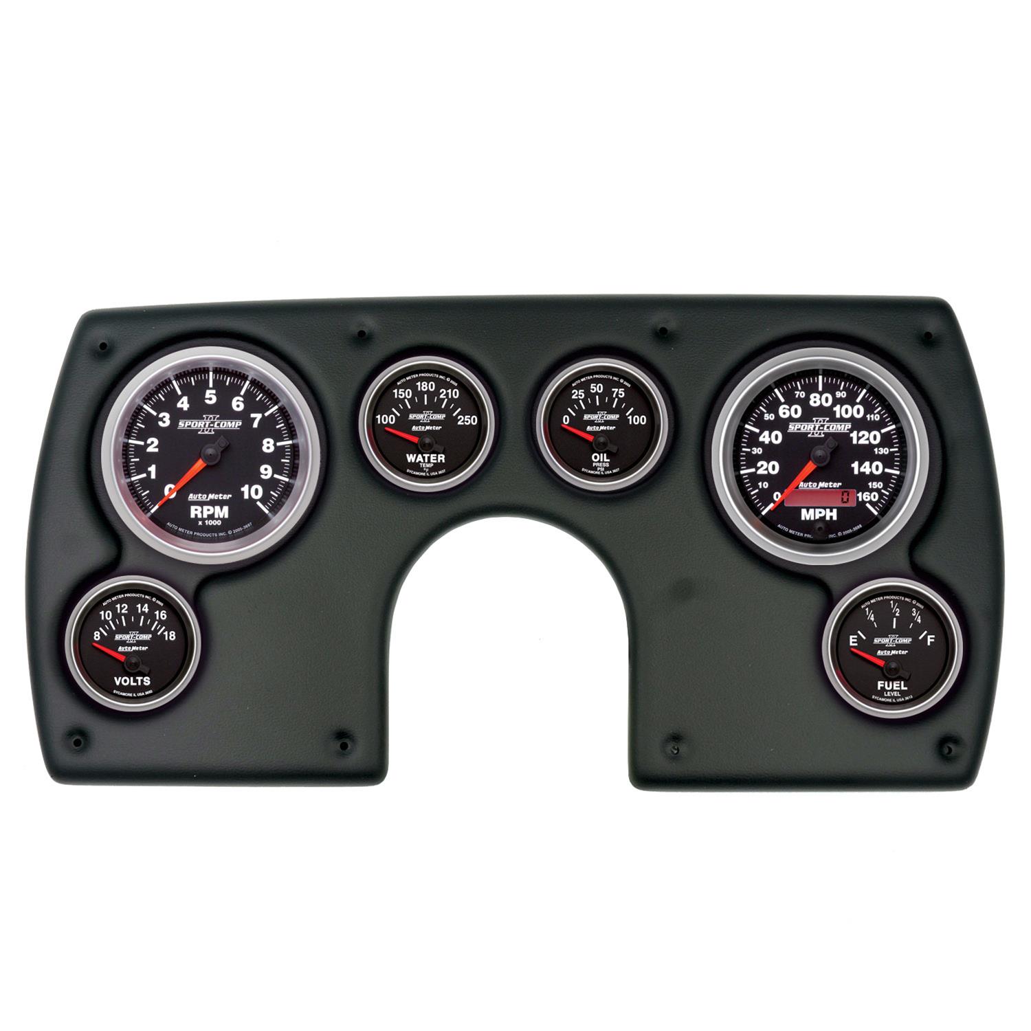 AutoMeter Sport-Comp II Instrument Clusters for 1982-1989 CAMARO - 2921-12 Gauge Kit, II, Analog, Black Face, Speedo, Tach, Oil, Water, Volt, Fuel, White Numbers, Red Pointers, Black Panel, Chevy, Kit
