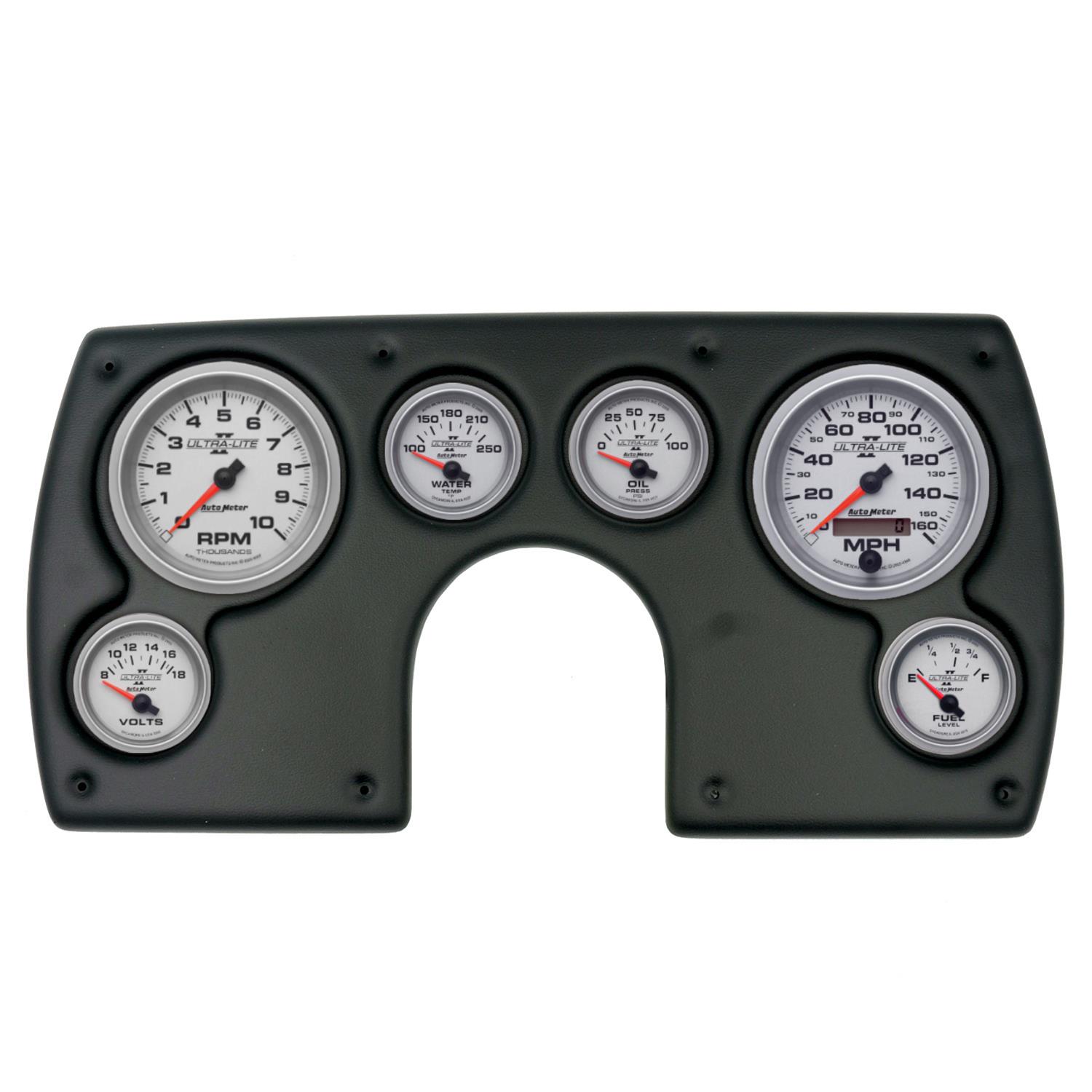 AutoMeter Ultra-Lite II Instrument Clusters for 1982-1989 CAMARO - 2921-14 Gauge Kit, II, Analog, Silver Face, Speedo, Tach, Oil, Water, Volt, Fuel, Black Numbers, Red Pointers, Black Panel, Chevy, Kit