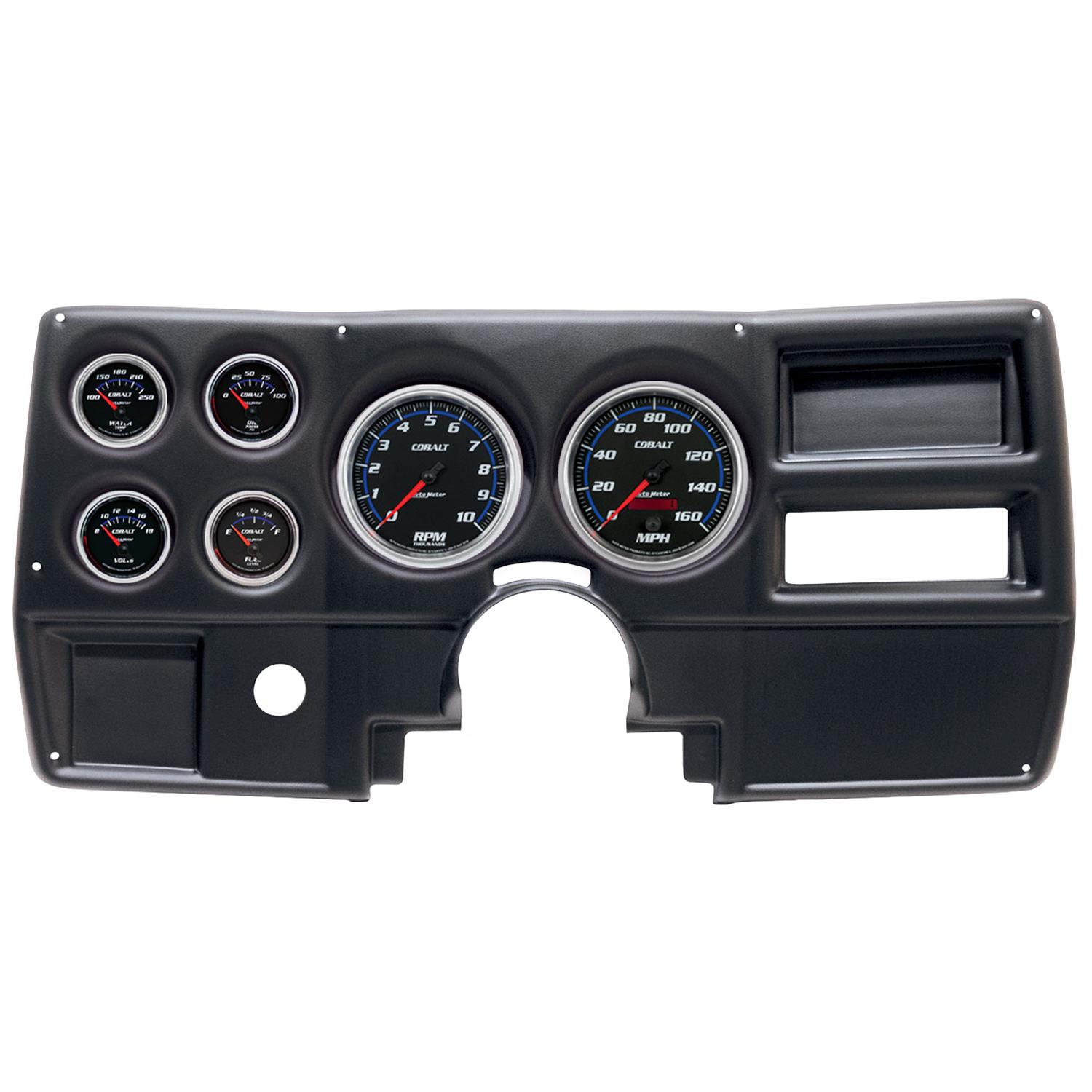 AutoMeter Cobalt Instrument Clusters 2922-05 Gauge Kit, Cobalt, Analog, Black Face, Speedo, Tach, Oil, Water, Volt, Fuel, White/Blue Numbers, Red Pointers, Black Panel, Chevy, No Vent, Kit