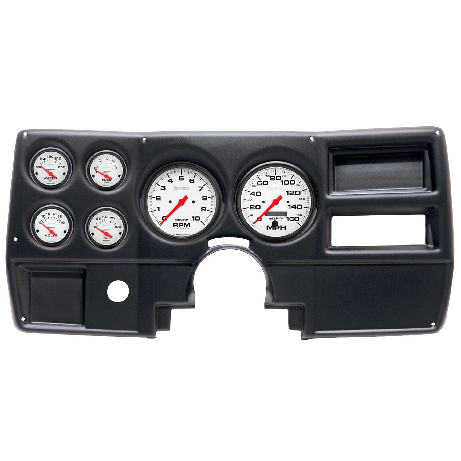 AutoMeter Phantom Instrument Clusters 2922-09 Gauge Kit, Phantom, Analog, White Face, Speedo, Tach, Oil, Water, Volt, Fuel, Black Numbers, Red Pointers, Black Panel, Chevy, No Vent, Kit