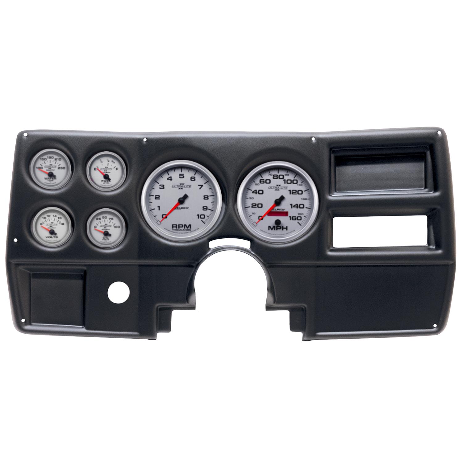 AutoMeter Ultra-Lite II Instrument Clusters 2922-14 Gauge Kit, II, Analog, Silver Face, Speedo, Tach, Oil, Water, Volt, Fuel, Black Numbers, Red Pointers, Black Panel, Chevy, No Vent, Kit