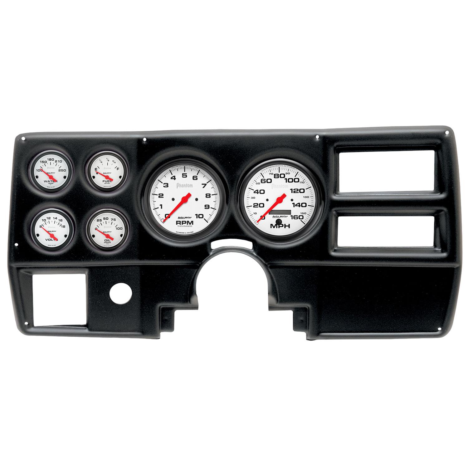 AutoMeter Phantom Instrument Clusters 2923-09 Gauge Kit, Phantom, Analog, White Face, Speedo, Tach, Oil, Water, Volt, Fuel, Black Numbers, Red Pointers, Black Panel, Chevy, With A/C, Kit