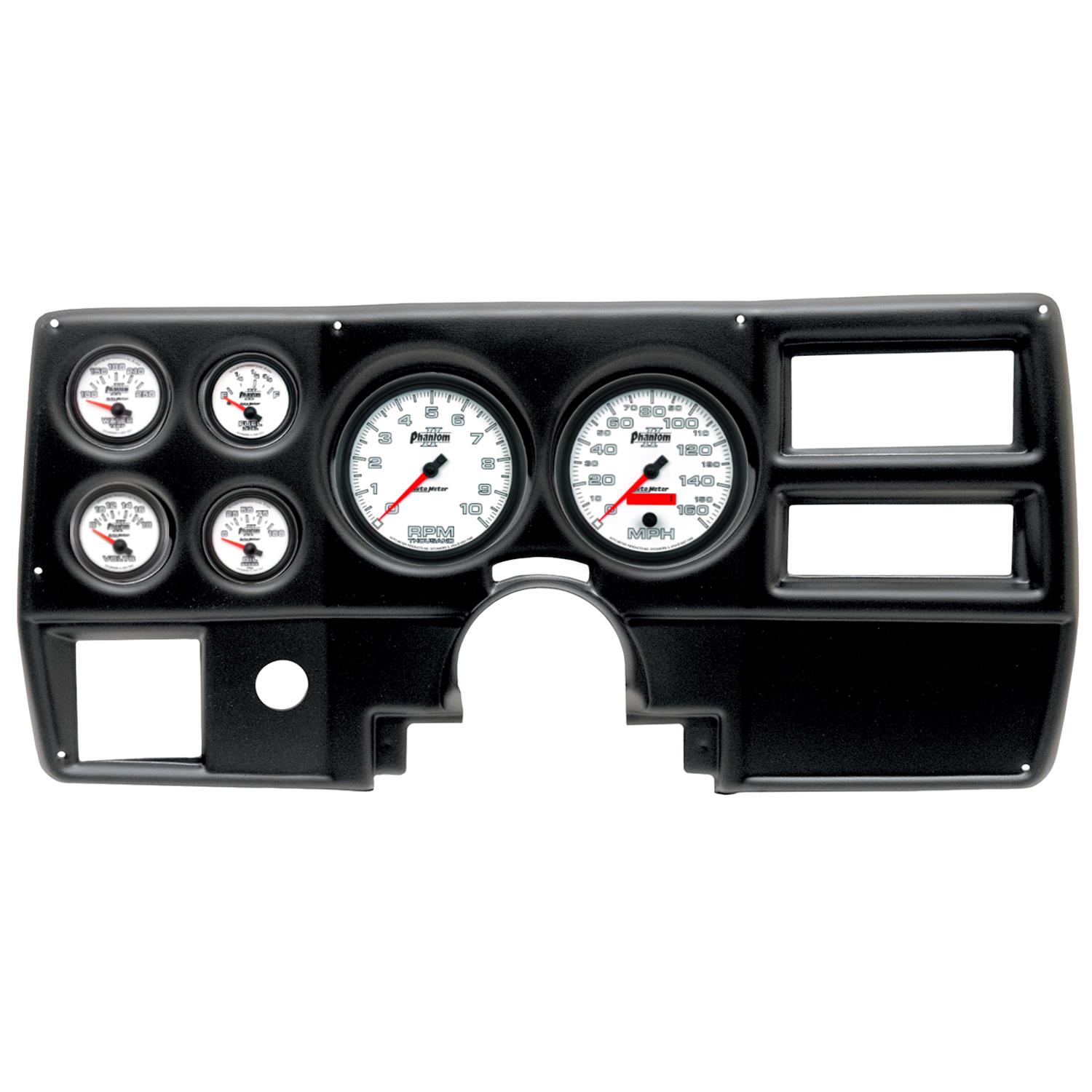 AutoMeter Phantom II Instrument Clusters 2923-10 Gauge Kit, II, Analog, White Face, Speedo, Tach, Oil, Water, Volt, Fuel, Silver Numbers, Red Pointers, Black Panel, Chevy, With A/C, Kit