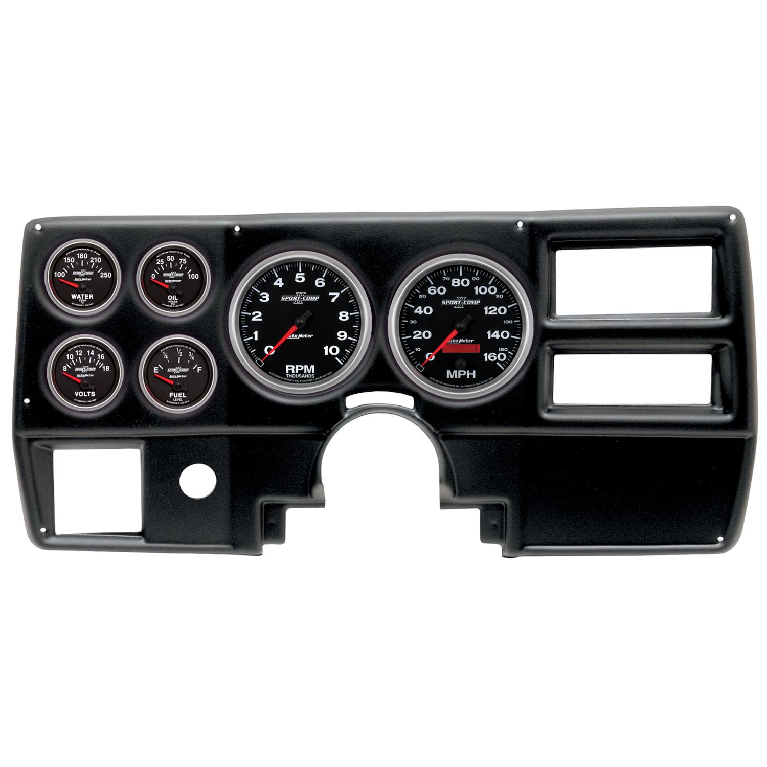 AutoMeter Sport-Comp II Instrument Clusters 2923-12 Gauge Kit, II, Analog, Black Face, Speedo, Tach, Oil, Water, Volt, Fuel, White Numbers, Red Pointers, Black Panel, Chevy, With A/C, Kit