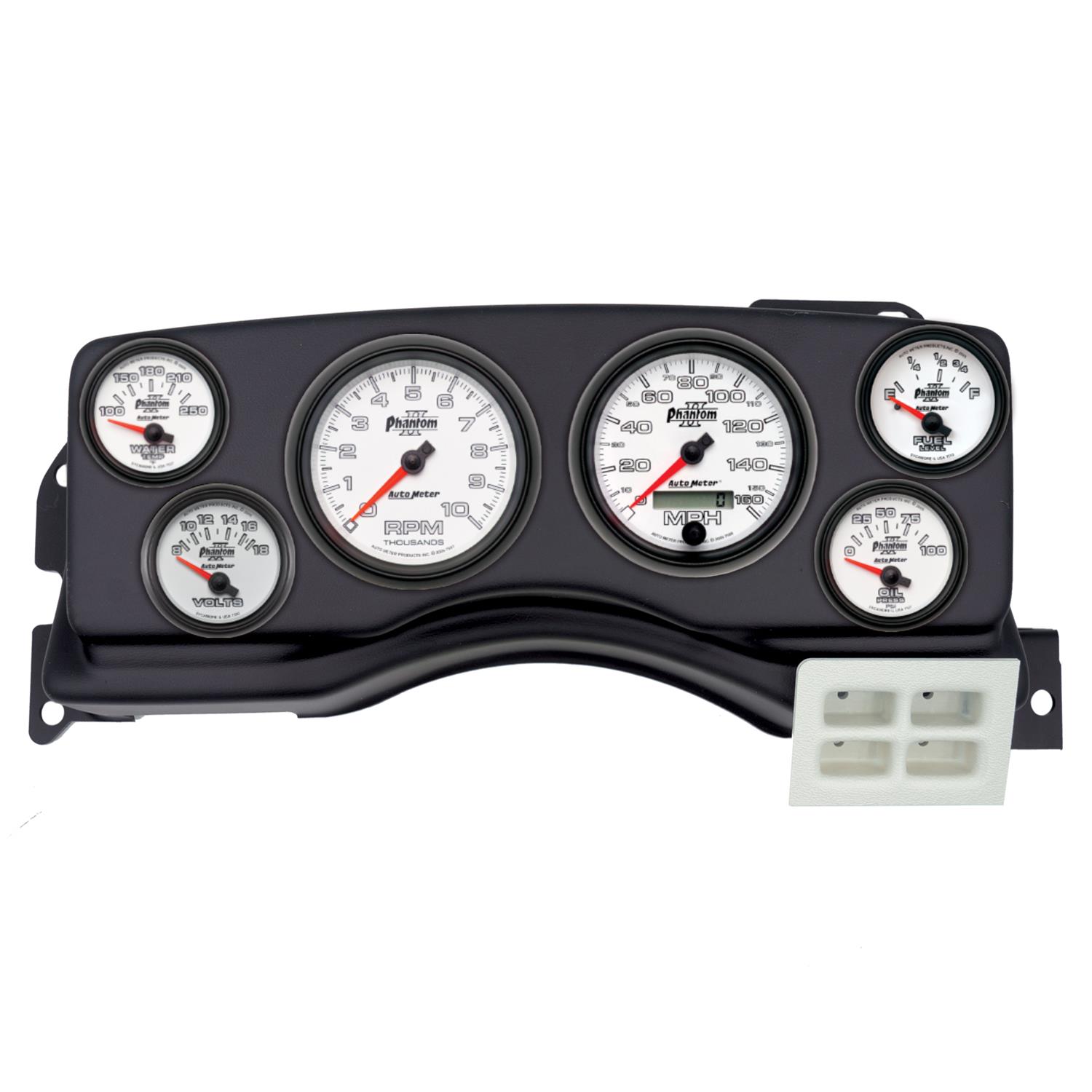AutoMeter Phantom II Instrument Clusters for 1987-1989 MUSTANG - 2924-10 Gauge Kit, II, Analog, White Face, Speedometer, Tach, Oil, Water, Volt, Fuel, Silver Numbers, Red Pointers, Black Panel, Ford, Kit