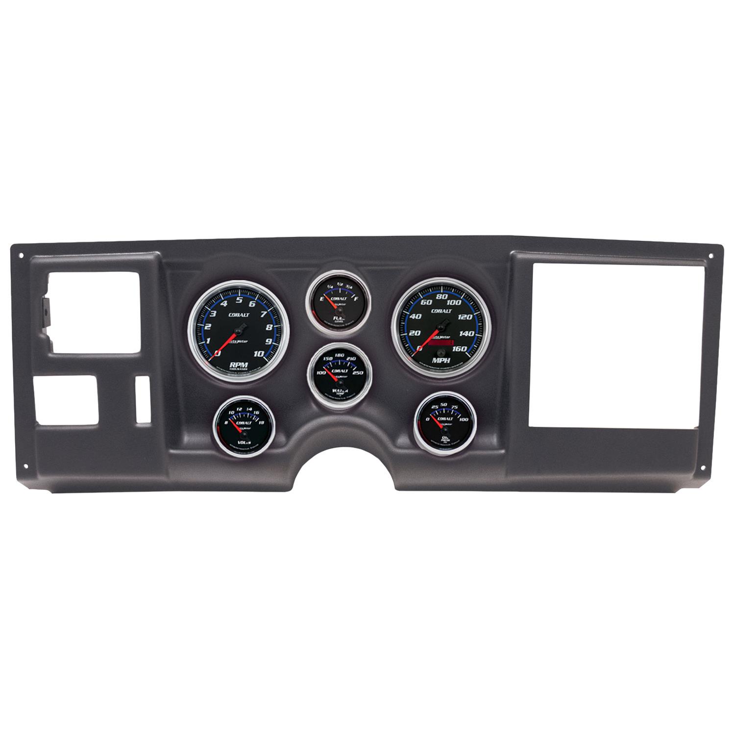 AutoMeter Cobalt Instrument Clusters 2925-05 Gauge Kit, Cobalt, Analog, Black Face, Speedometer, Tach, Oil, Water, Volt, Fuel, White/Blue Numbers, Red Pointers, Black Panel, Chevy, GMC, Kit