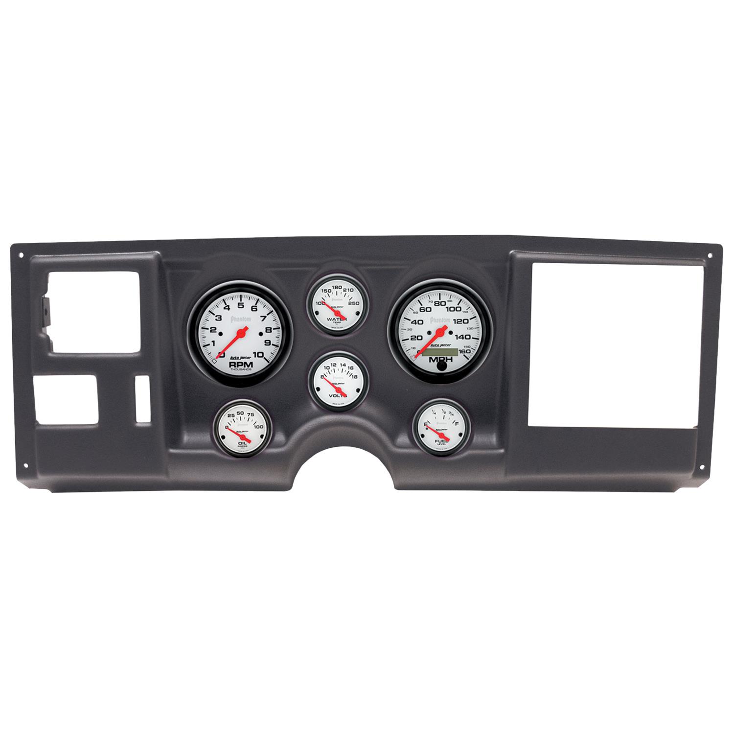 AutoMeter Phantom Instrument Clusters 2925-09 Gauge Kit, Phantom, Analog, White Face, Speedometer, Tach, Oil, Water, Volt, Fuel, Black Numbers, Red Pointers, Black Panel, Chevy, GMC, Kit