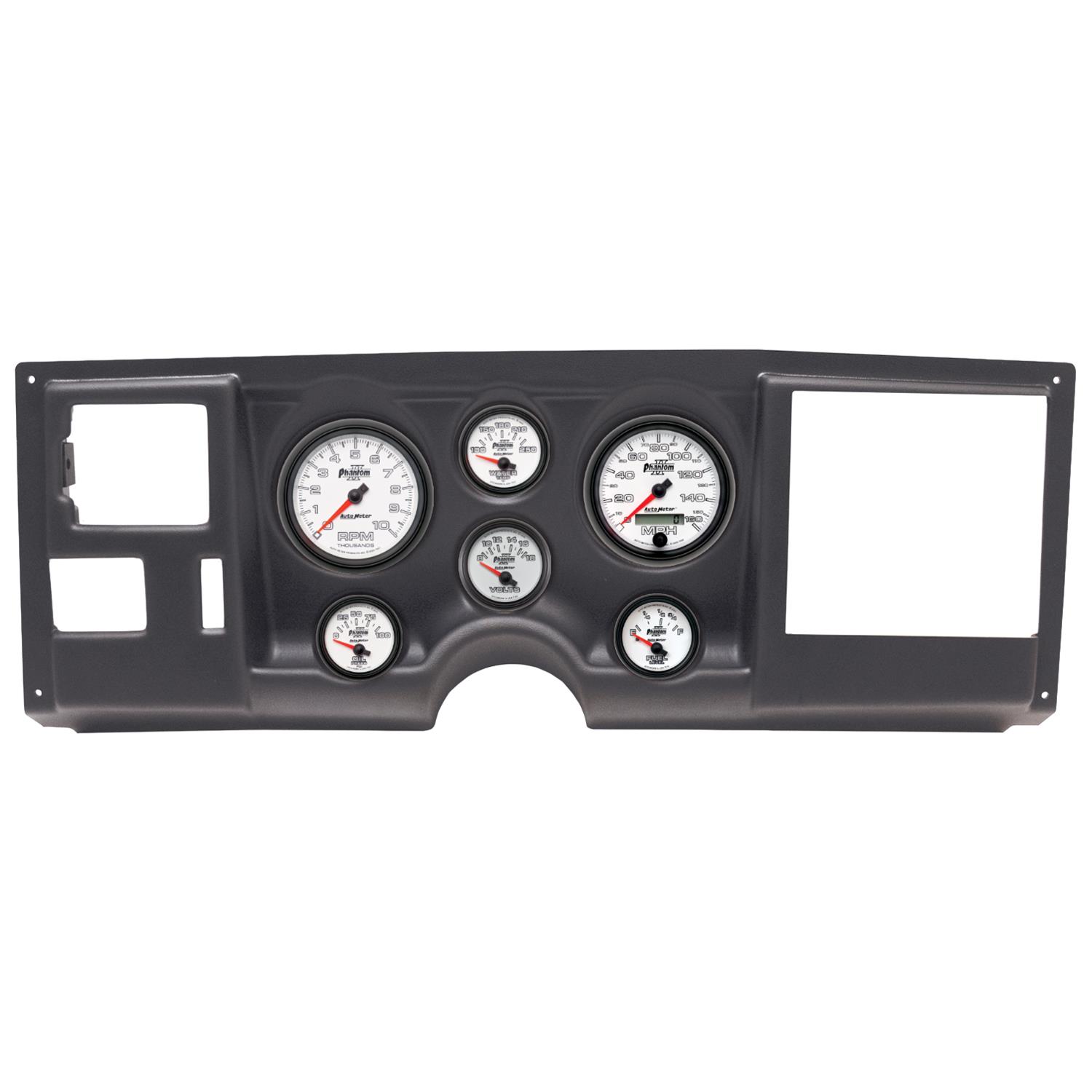 AutoMeter Phantom II Instrument Clusters 2925-10 Gauge Kit, II, Analog, White Face, Speedometer, Tach, Oil, Water, Volt, Fuel, Silver Numbers, Red Pointers, Black Panel, Chevy, GMC, Kit