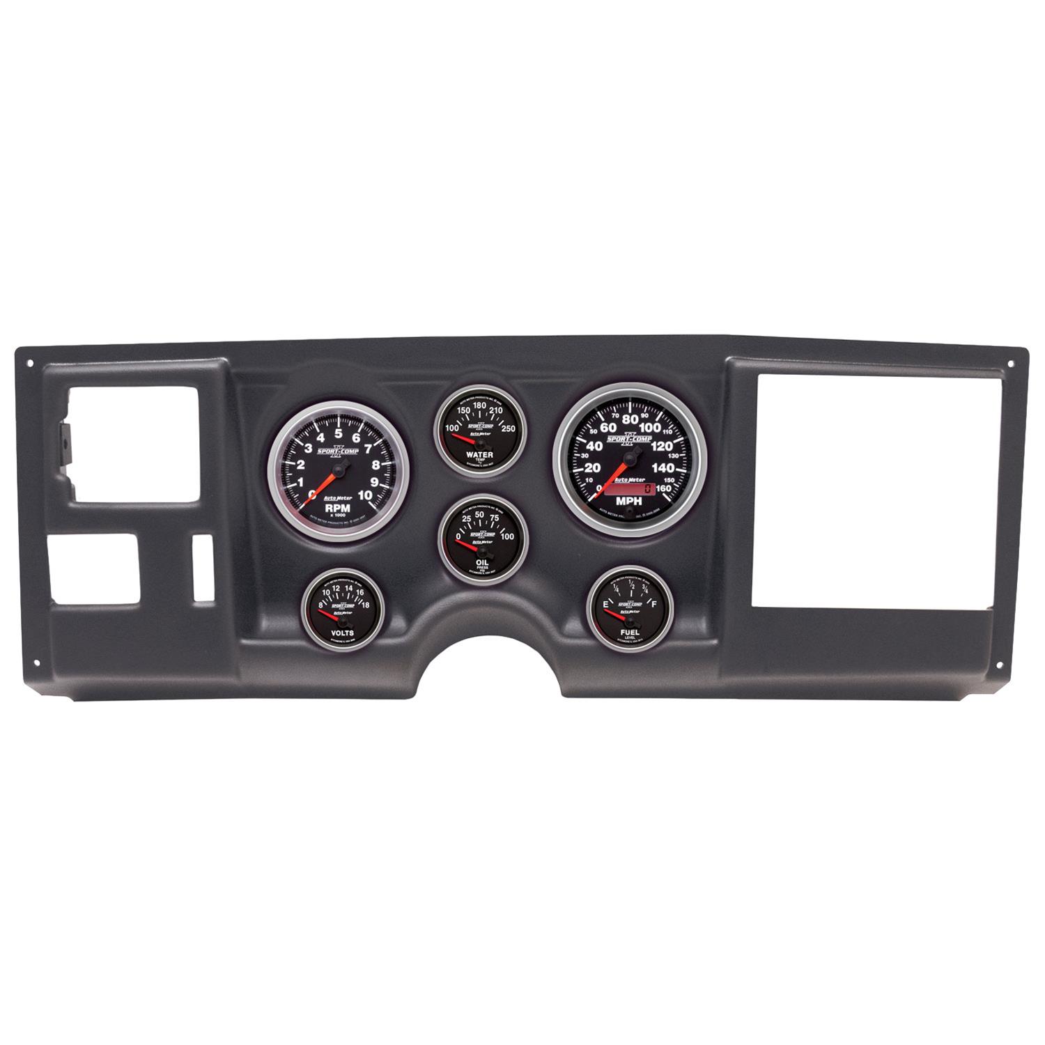 AutoMeter Sport-Comp II Instrument Clusters 2925-12 Gauge Kit, II, Analog, Black Face, Speedometer, Tach, Oil, Water, Volt, Fuel, White Numbers, Red Pointers, Black Panel, Chevy, GMC, Kit
