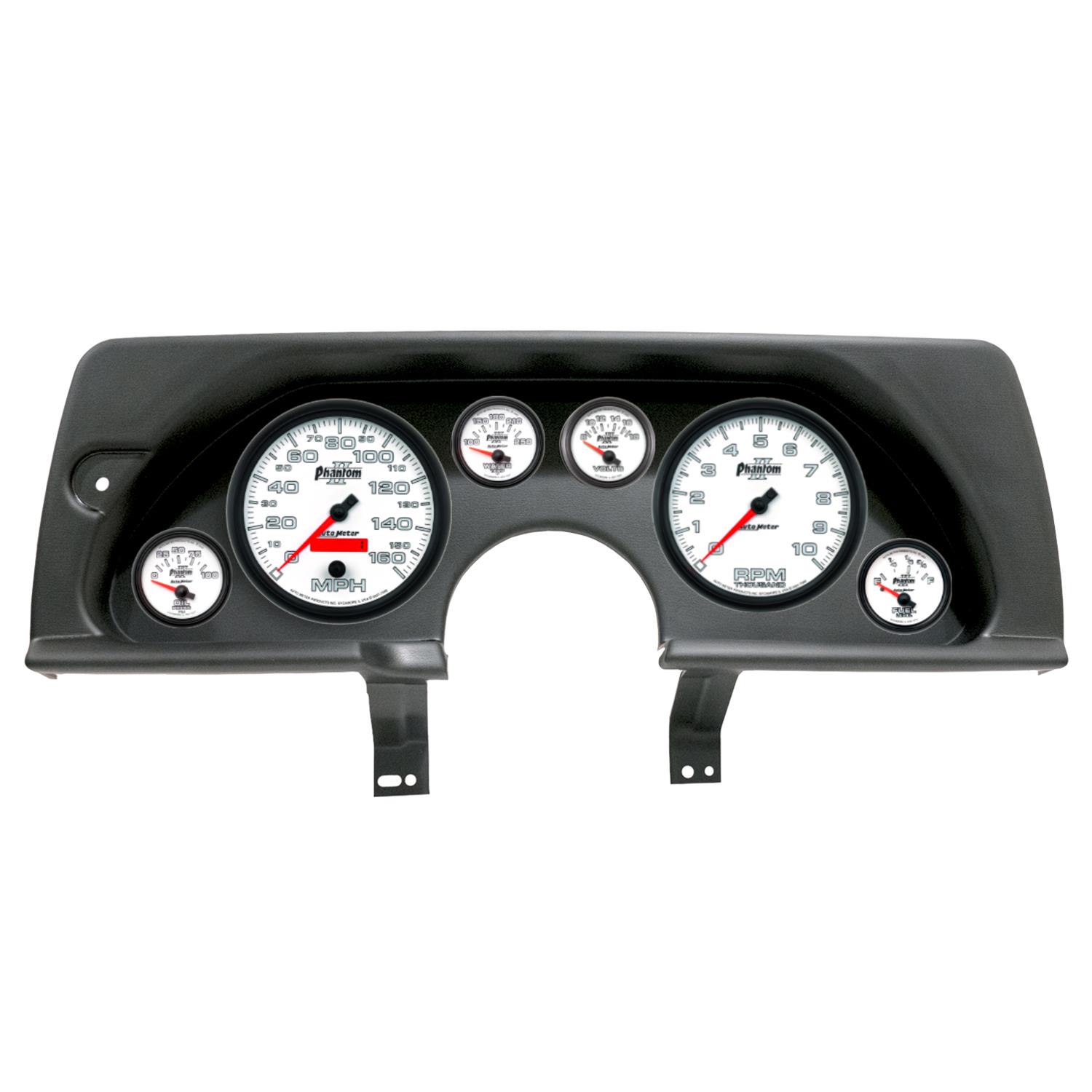 AutoMeter Phantom II Instrument Clusters for 1990-1992 CAMARO - 2926-10 Gauge Kit, II, Analog, White Face, Speedometer, Tach, Oil, Water, Volt, Fuel, Silver Numbers, Red Pointers, Black Panel, Chevy, GMC, Kit