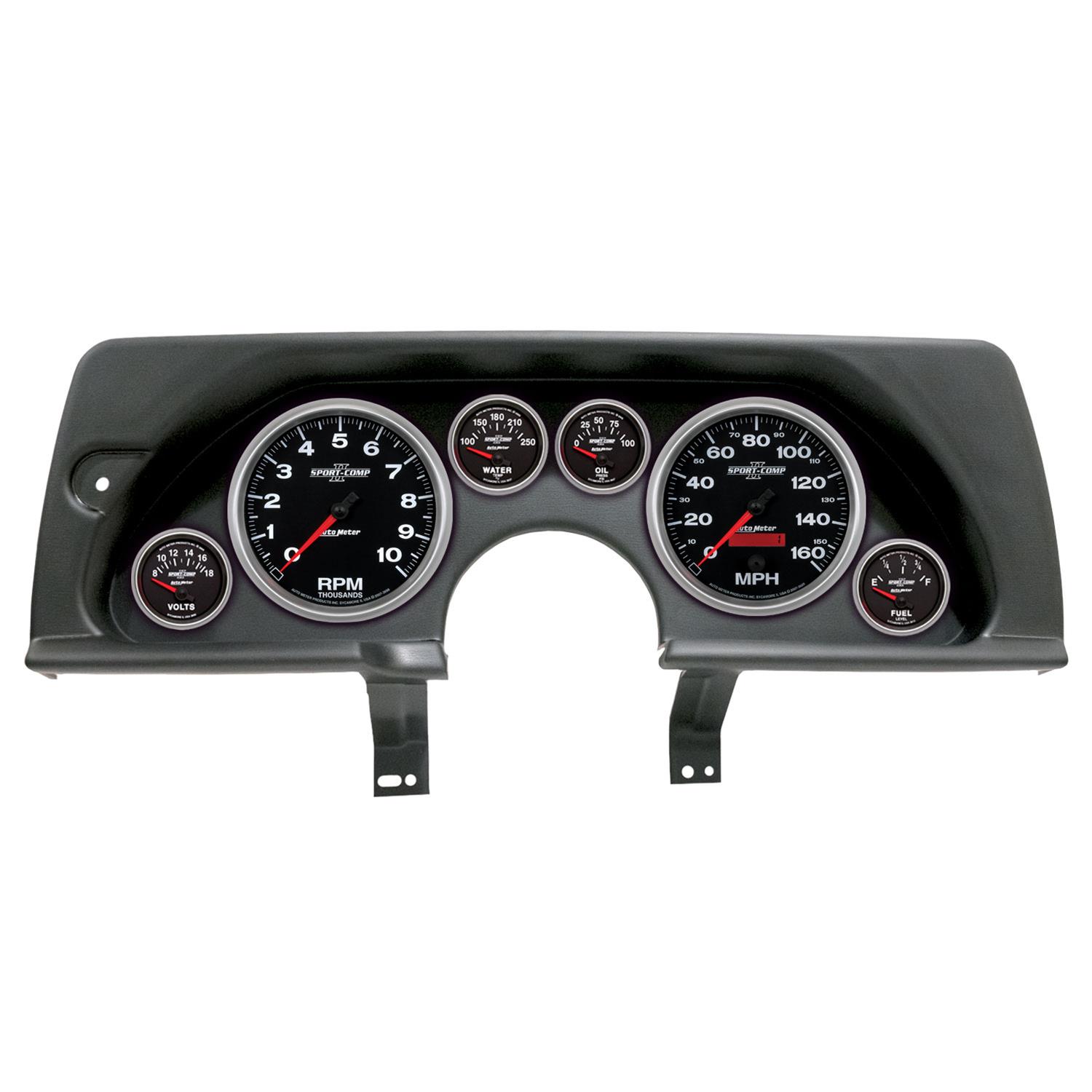 AutoMeter Sport-Comp II Instrument Clusters for 1990-1992 CAMARO - 2926-12 Gauge Kit, II, Analog, Black Face, Speedometer, Tach, Oil, Water, Volt, Fuel, White Numbers, Red Pointers, Black Panel, Chevy, GMC, Kit