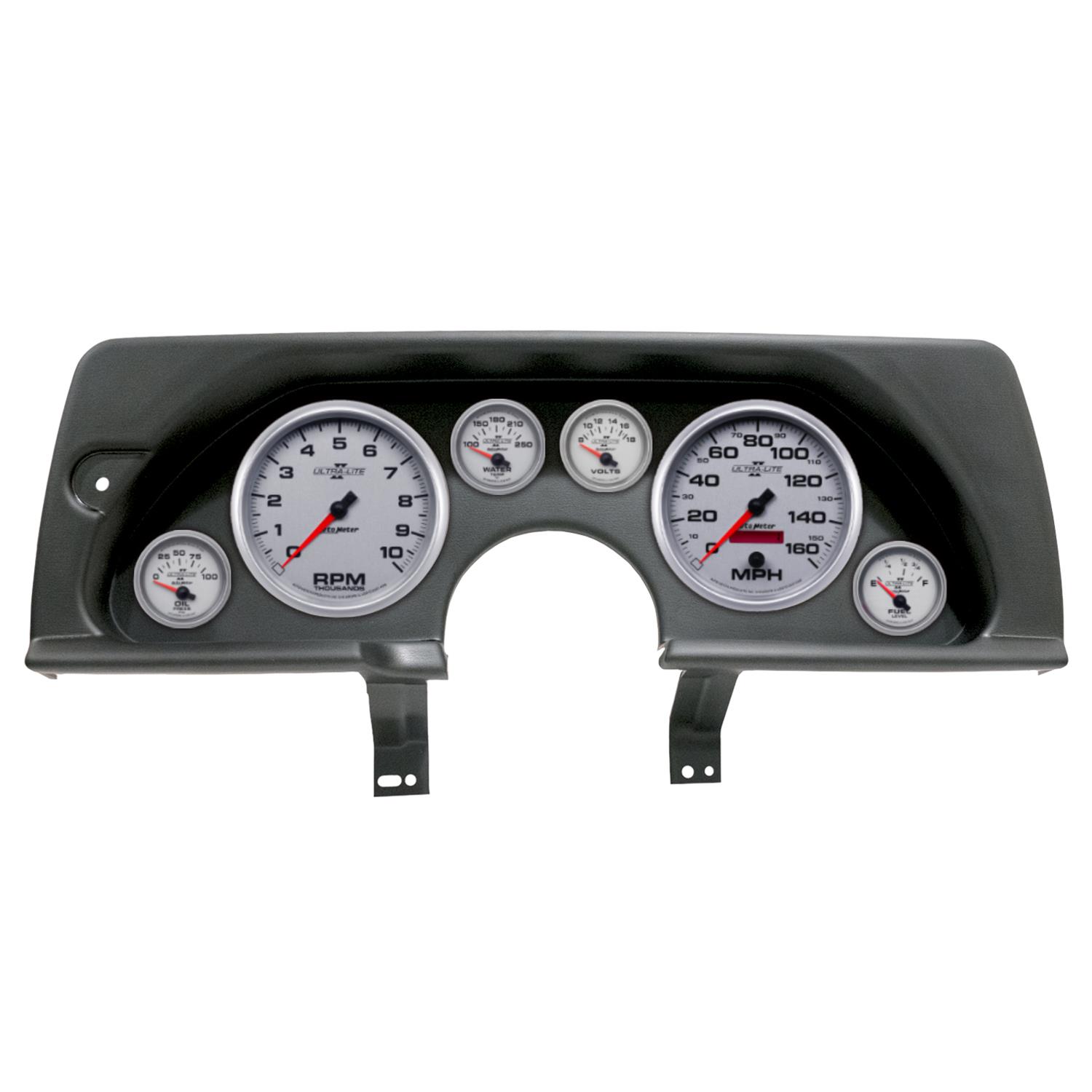 AutoMeter Ultra-Lite II Instrument Clusters for 1990-1992 CAMARO - 2926-14 Gauge Kit, II, Analog, Silver Face, Speedometer, Tach, Oil, Water, Volt, Fuel, Black Numbers, Red Pointers, Black Panel, Chevy, GMC, Kit