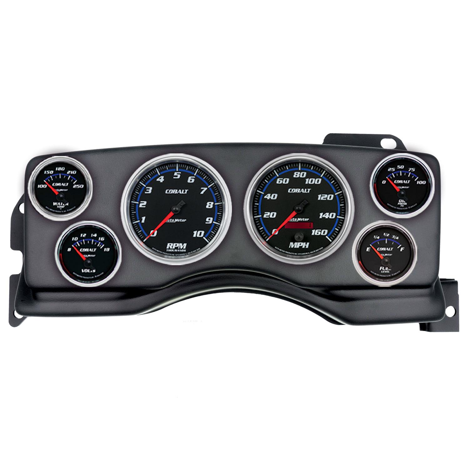 AutoMeter Cobalt Instrument Clusters for 1990-1993 MUSTANG - 2927-05 Gauge Kit, Cobalt, Analog, Black Face, Speedometer, Tach, Oil, Water, Volt, Fuel, White/Blue Numbers, Red Pointers, Black Panel, Ford, Kit