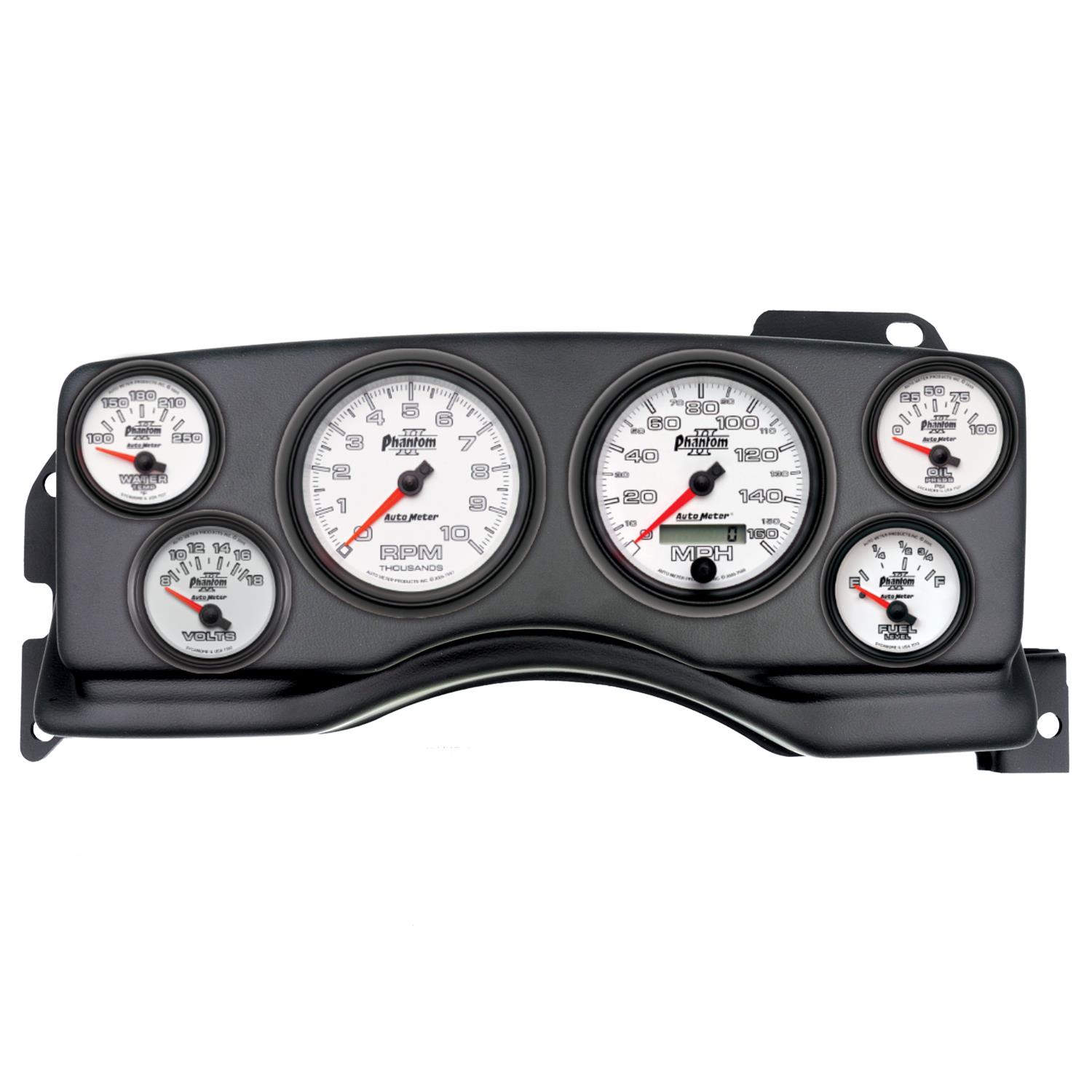 AutoMeter Phantom II Instrument Clusters for 1990-1993 MUSTANG - 2927-10 Gauge Kit, II, Analog, White Face, Speedometer, Tach, Oil, Water, Volt, Fuel, Silver Numbers, Red Pointers, Black Panel, Ford, Kit