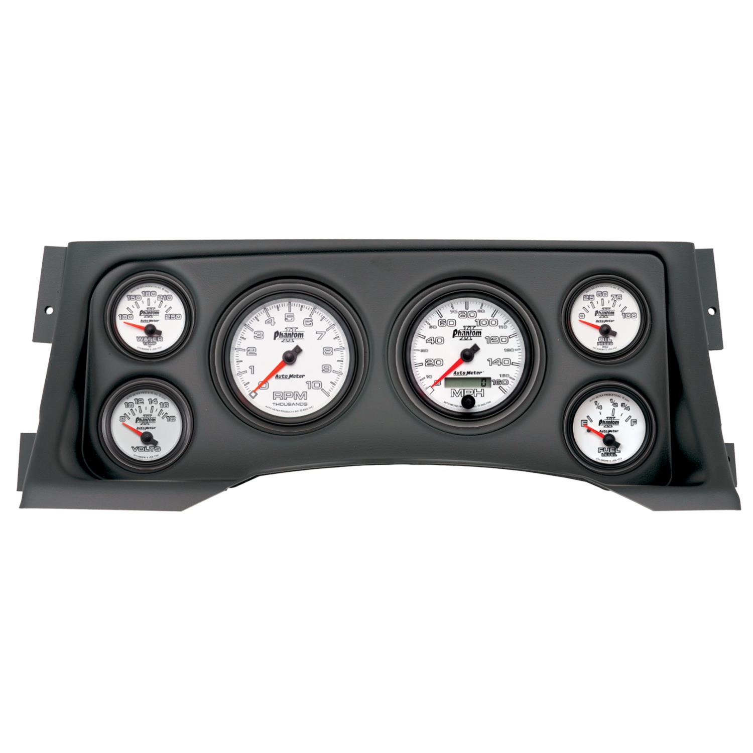 AutoMeter Phantom II Instrument Clusters 2928-10 Gauge Kit, II, Analog, White Face, Speedometer, Tach, Oil, Water, Volt, Fuel, Silver Numbers, Red Pointers, Black Panel, Chevy, GMC, Kit