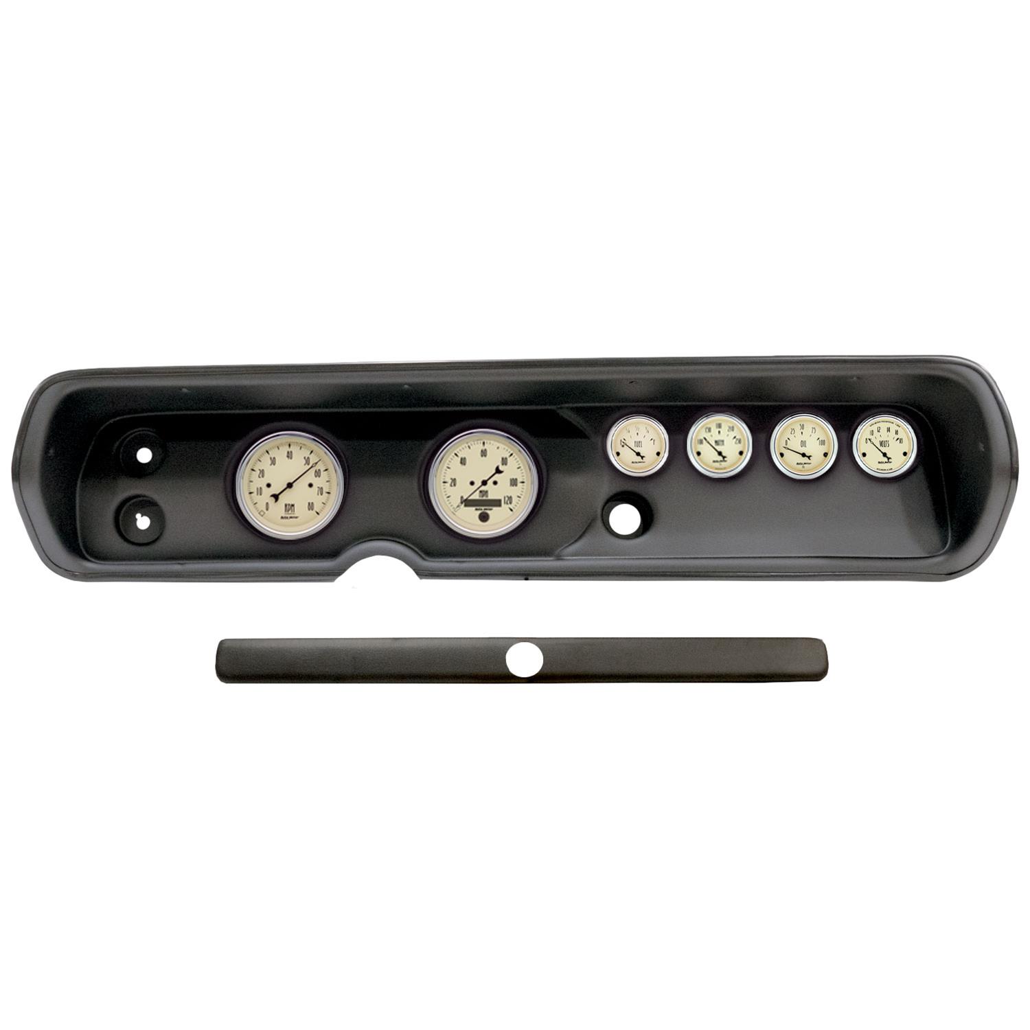 AutoMeter Antique Beige Instrument Clusters for 1964-1965 CHEVELLE, EL CAMINO, MALIBU - 2929-02 Gauge Kit, Beige, Analog, Speedometer, Tach, Oil, Water, Volt, Fuel, Black Numbers and Pointers, Black Panel, Chevy, Kit