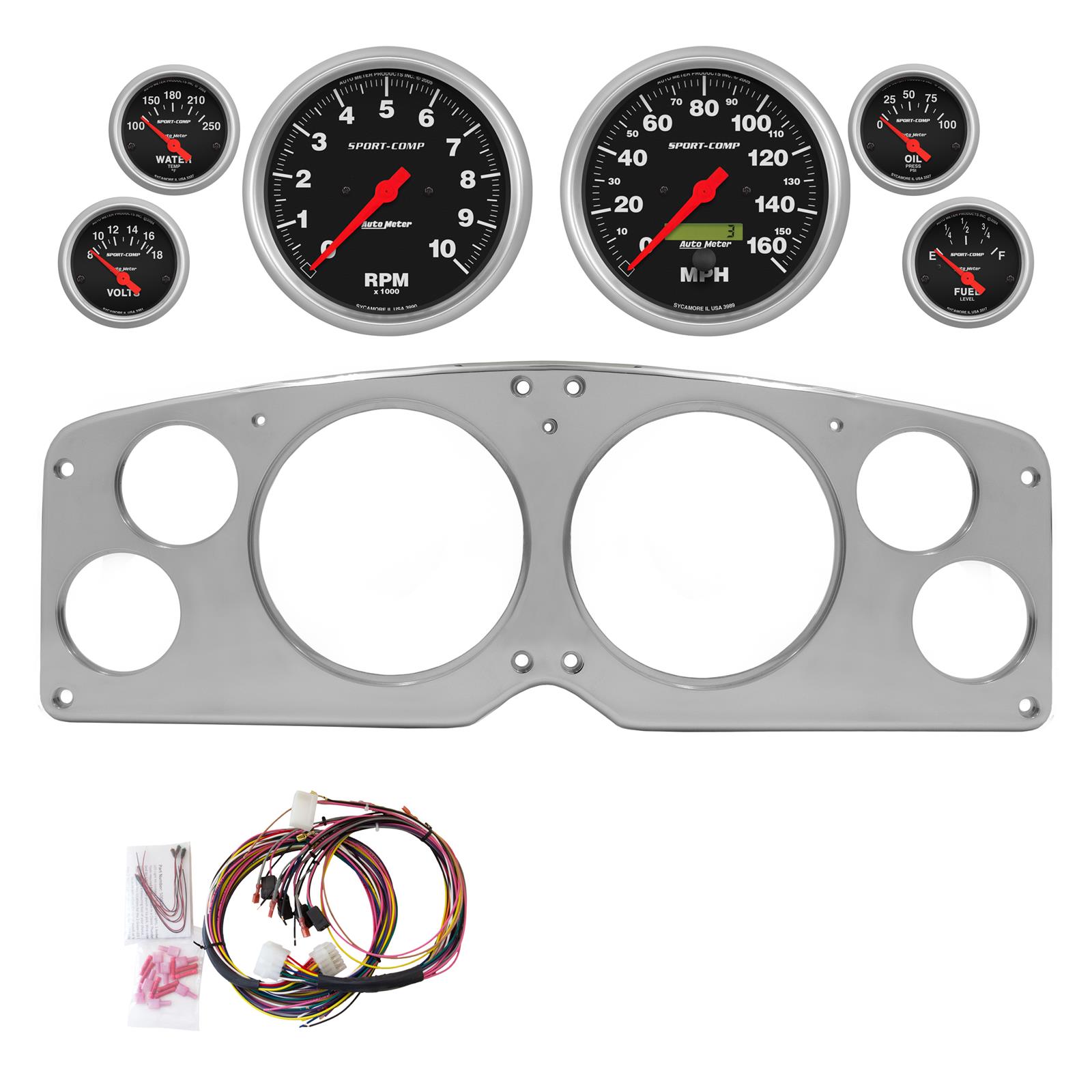 AutoMeter Sport-Comp 54-55 GMC Truck Direct-Fit Billet Panel/Gauge Kit - 5in. (x2) & 2-1/16in. (x4)