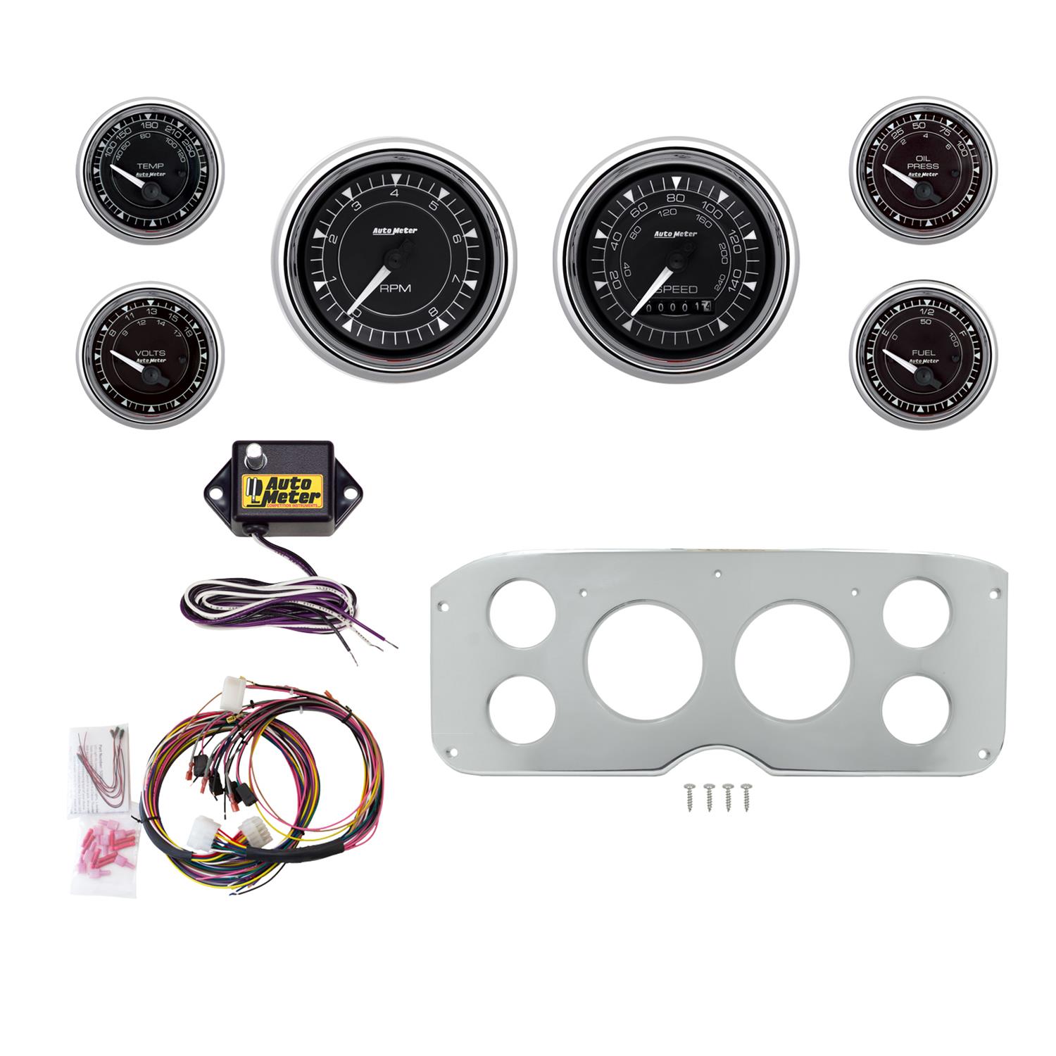 AutoMeter Chrono Chrome 55-59 GMC Truck Billet Panel/Gauge Kit - 3-3/8in. (x2) & 2-1/16in. (x4)