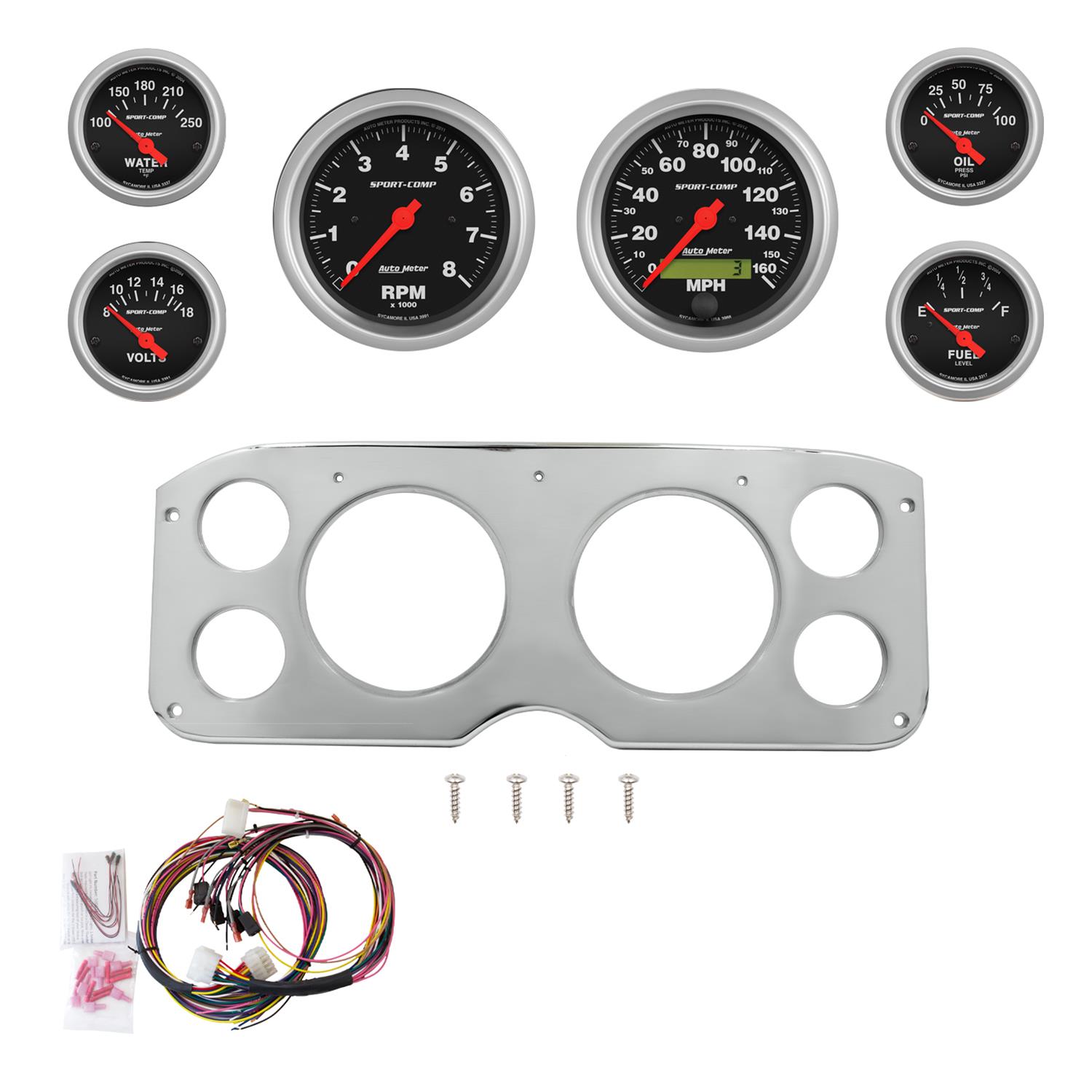 AutoMeter Sport-Comp 55-59 GMC Truck Direct-Fit Billet Panel/Gauge Kit - 5in. (x2) & 2-1/16in. (x4)