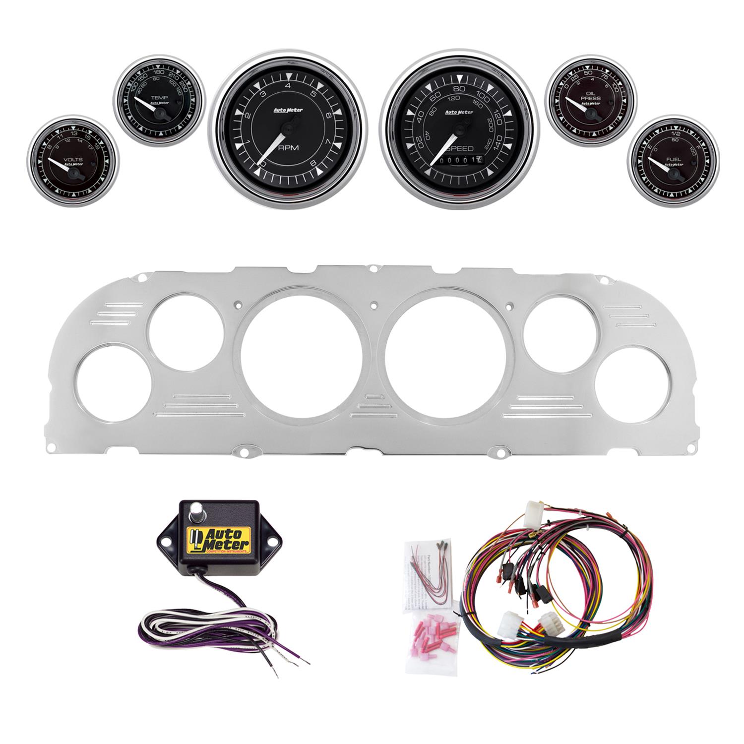 AutoMeter Chrono Chrome 60-63 Chevy Truck Billet Panel/Gauge Kit - 3-3/8in. (x2) & 2-1/16in. (x4)