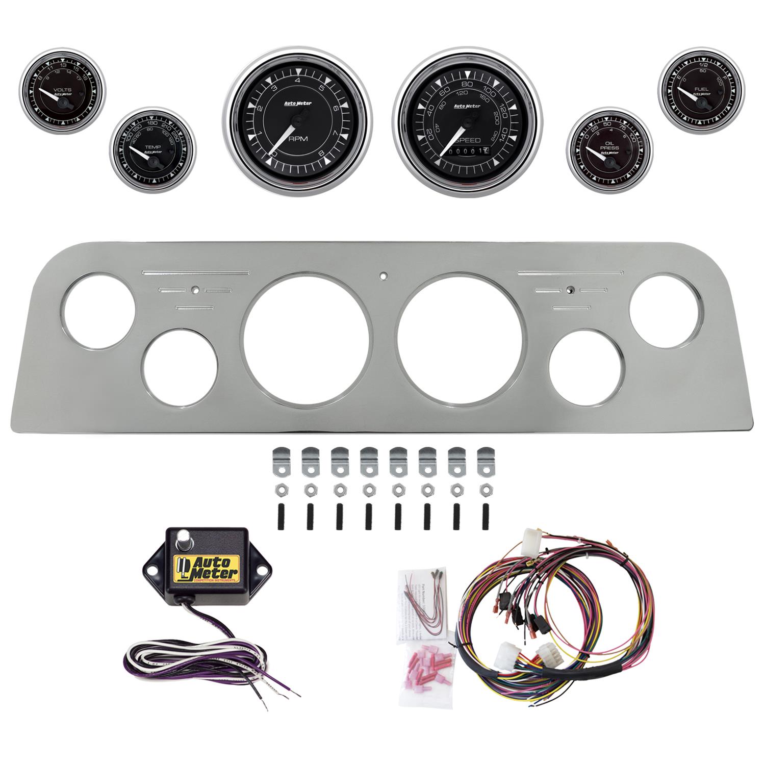 AutoMeter Chrono Chrome 60-61 GMC Truck Billet Panel/Gauge Kit - 3-3/8in. (x2) & 2-1/16in. (x4)