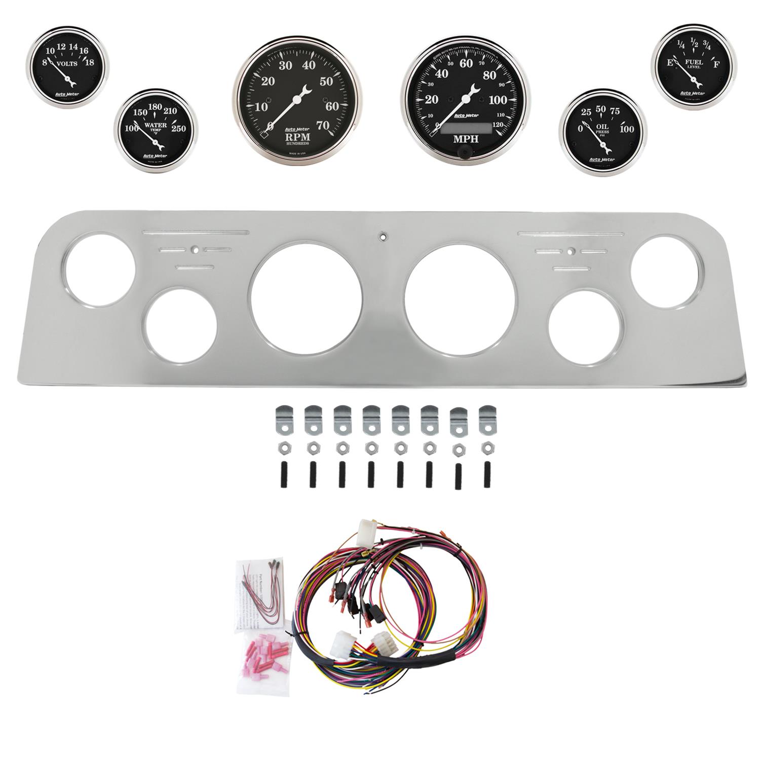 AutoMeter Old Tyme Black 62-66 GMC Truck Billet Panel/Gauge Kit - 3-1/8in. (x2) & 2-1/16in. (x4)
