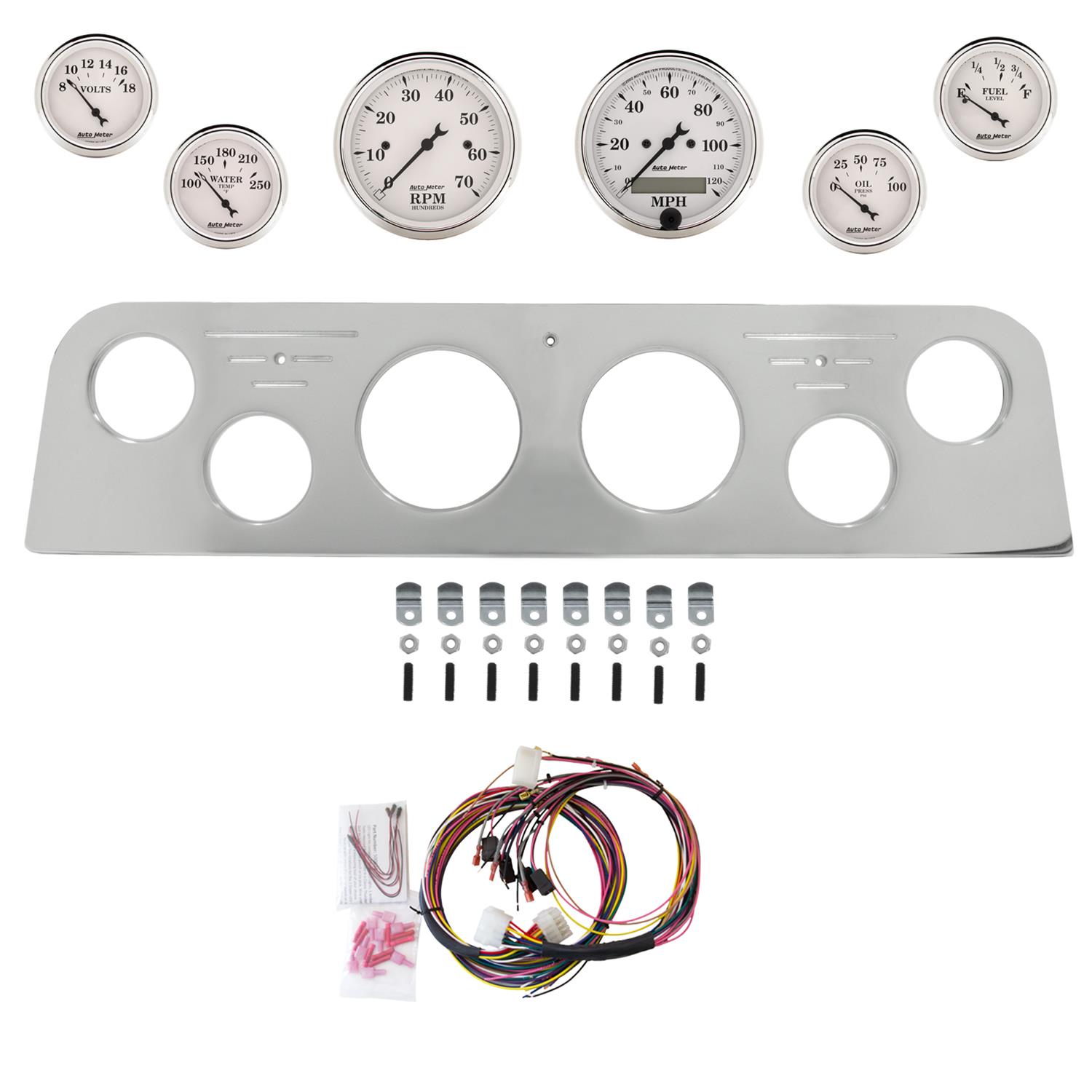 AutoMeter Old Tyme White 62-66 GMC Truck Billet Panel/Gauge Kit - 3-1/8in. (x2) & 2-1/16in. (x4)