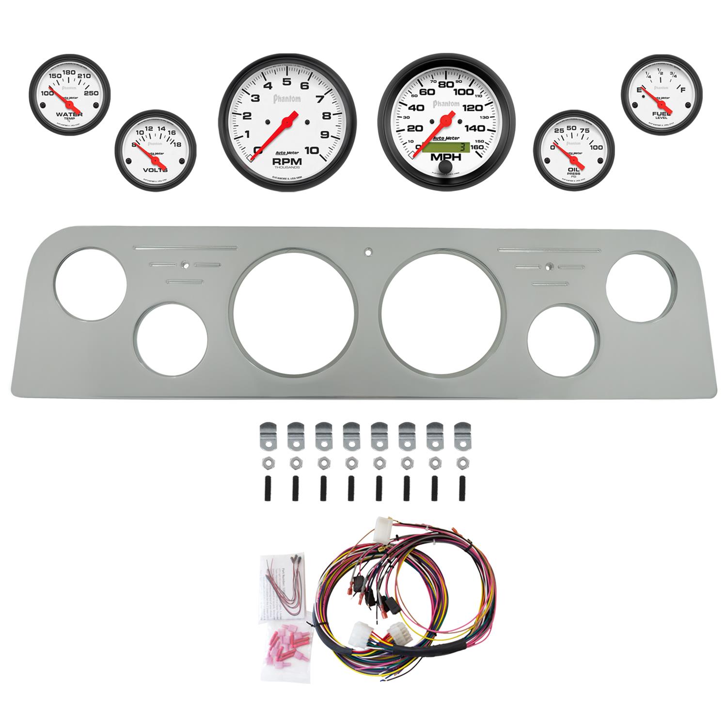 AutoMeter Phantom 62-66 GMC Truck Direct-Fit Billet Panel/Gauge Kit - 3-3/8in. (x2) & 2-1/16in. (x4)