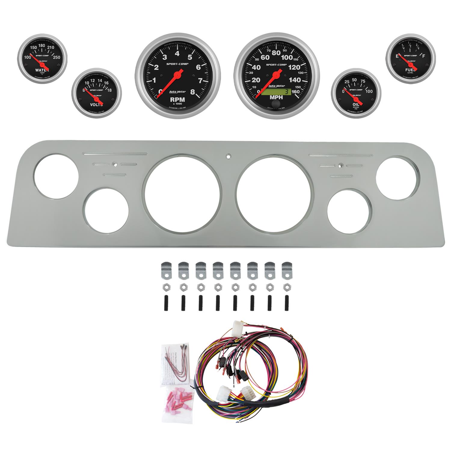 AutoMeter Sport-Comp 62-66 GMC Truck Billet Panel/Gauge Kit - 3-3/8in. (x2) & 2-1/16in. (x4)