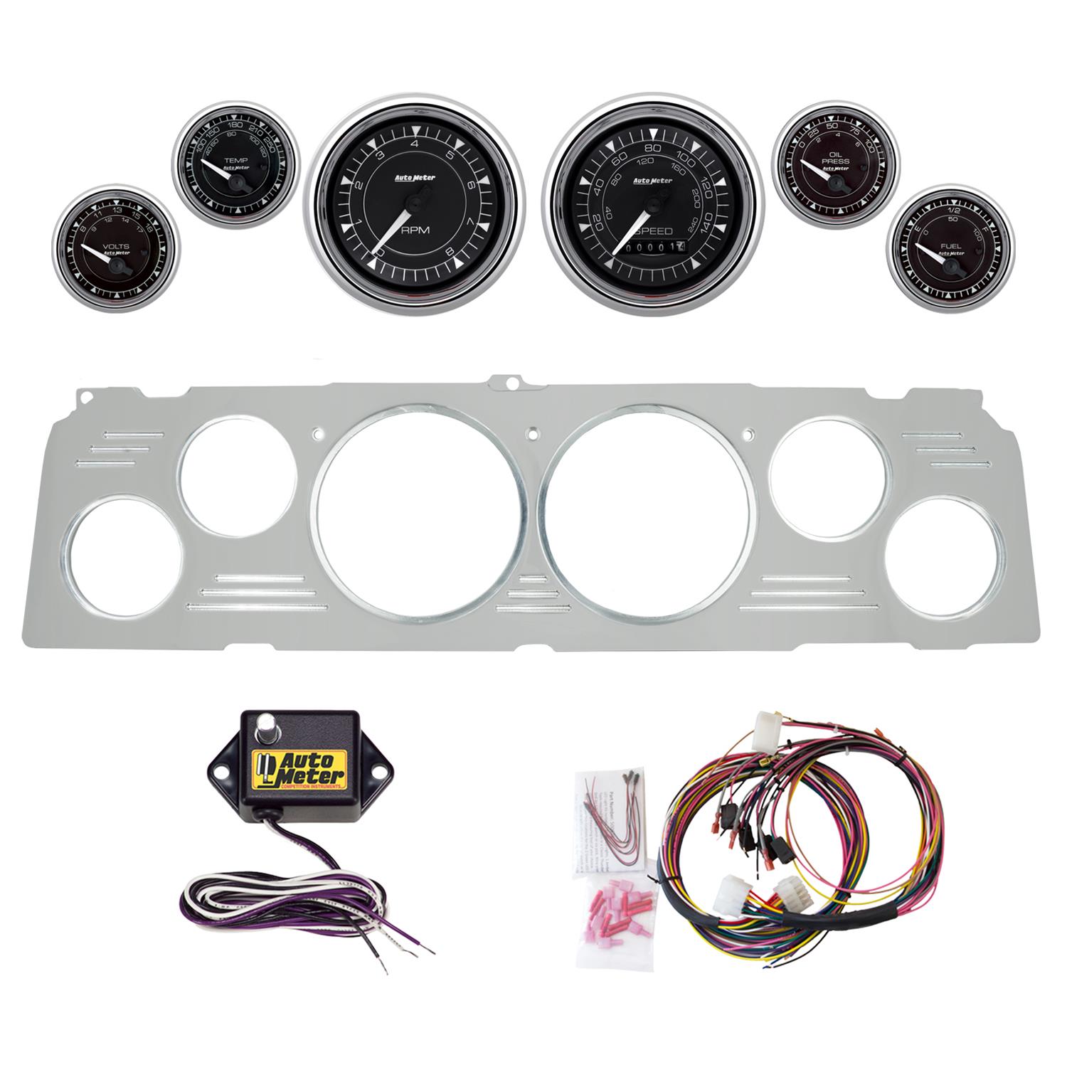 AutoMeter Chrono Chrome 64-66 Chevy Truck Billet Panel/Gauge Kit - 3-3/8in. (x2) & 2-1/16in. (x4)