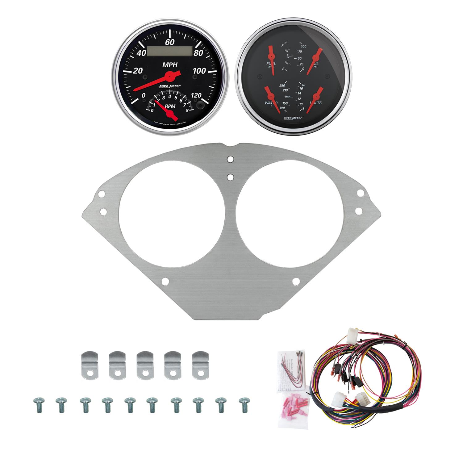 AutoMeter Designer Black 55-56 Chevy Car Direct-Fit Billet Panel/Gauge Kit - 3-3/8in. (x2)