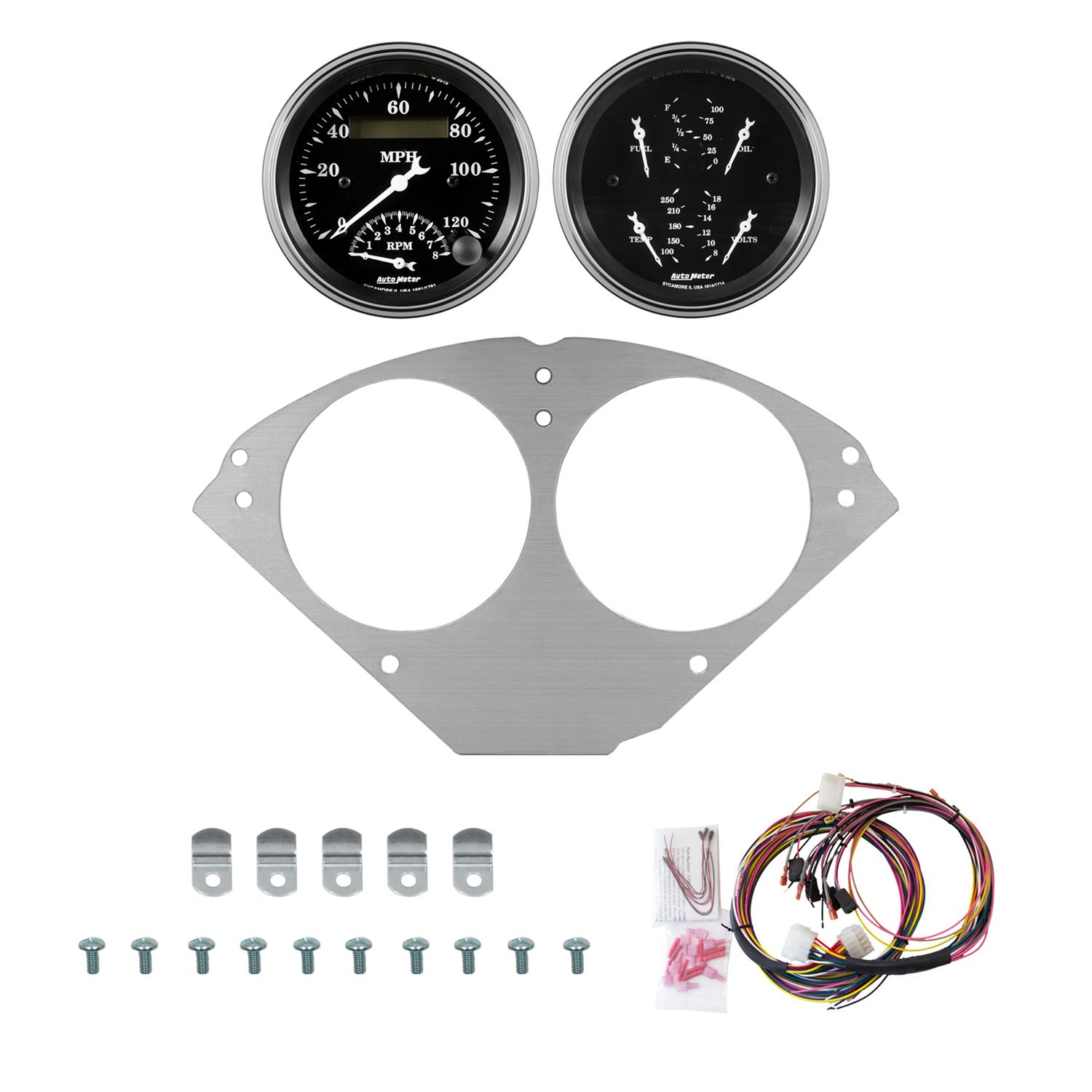 AutoMeter Old Tyme Black 55-56 Chevy Car Direct-Fit Billet Panel/Gauge Kit - 3-3/8in. (x2)
