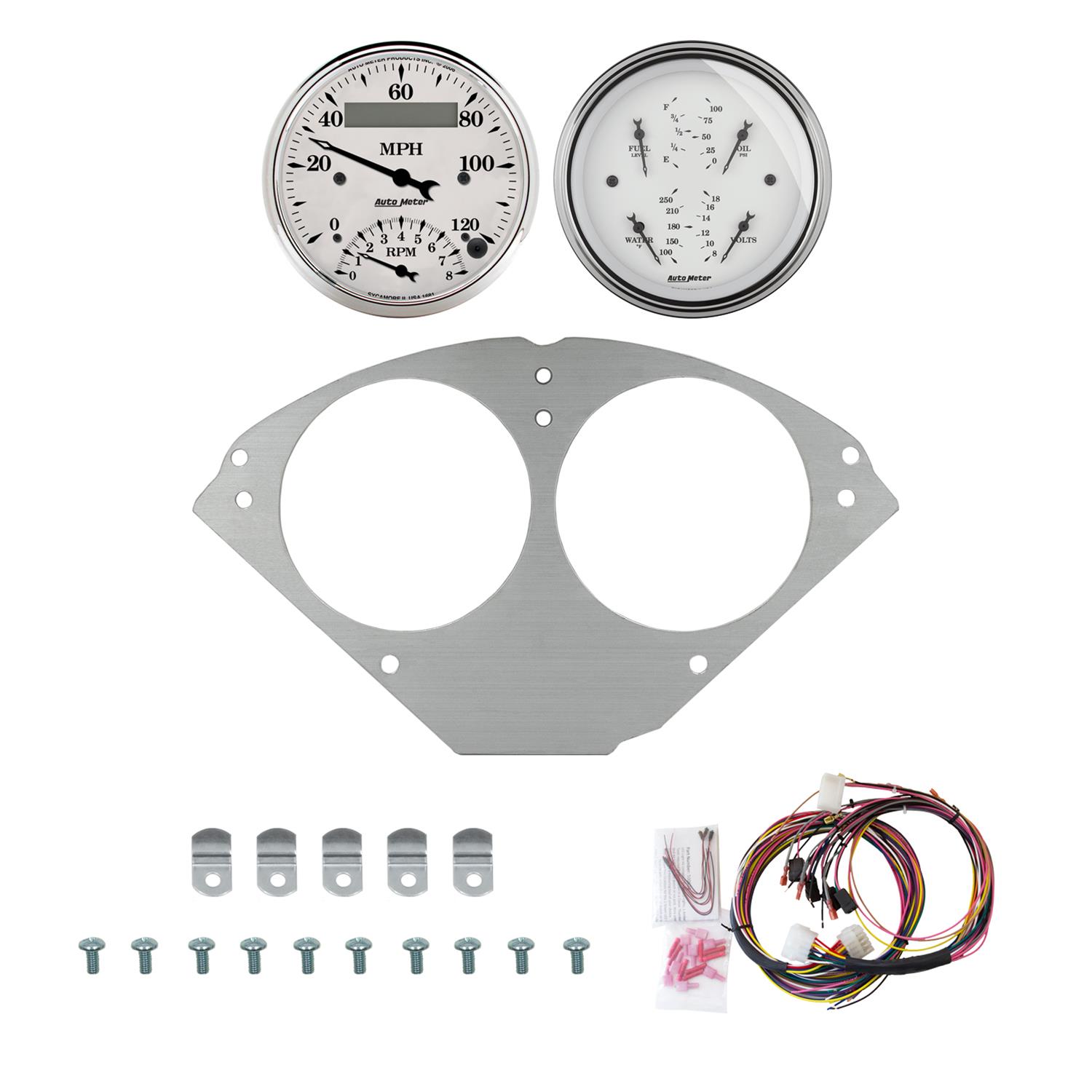 AutoMeter Old Tyme White 55-56 Chevy Car Direct-Fit Billet Panel/Gauge Kit - 3-3/8in. (x2)