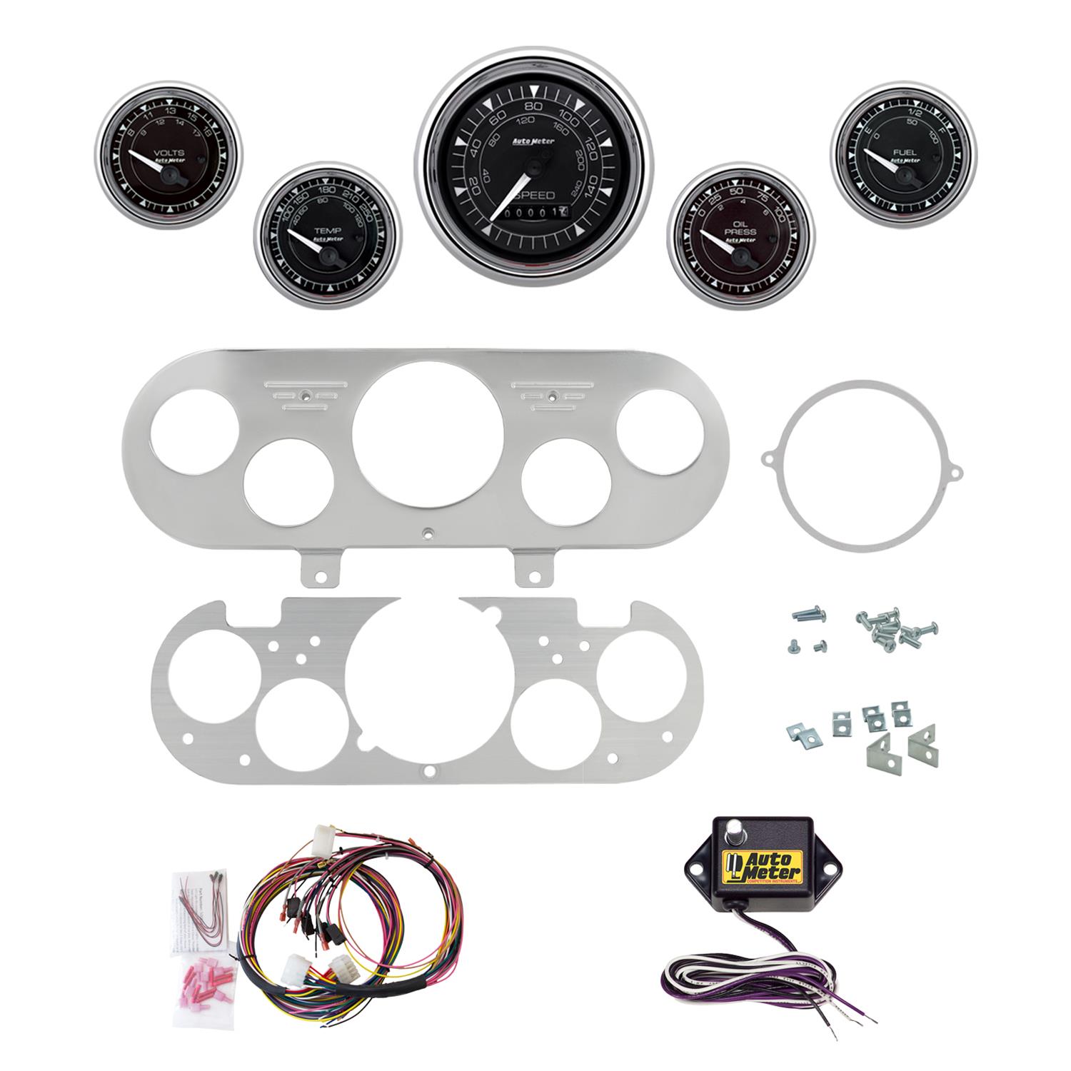 AutoMeter Chrono Chrome 62-65 Chevy NOVA Billet Panel/Gauge Kit - 3-3/8in. (x1) & 2-1/16in. (x4)